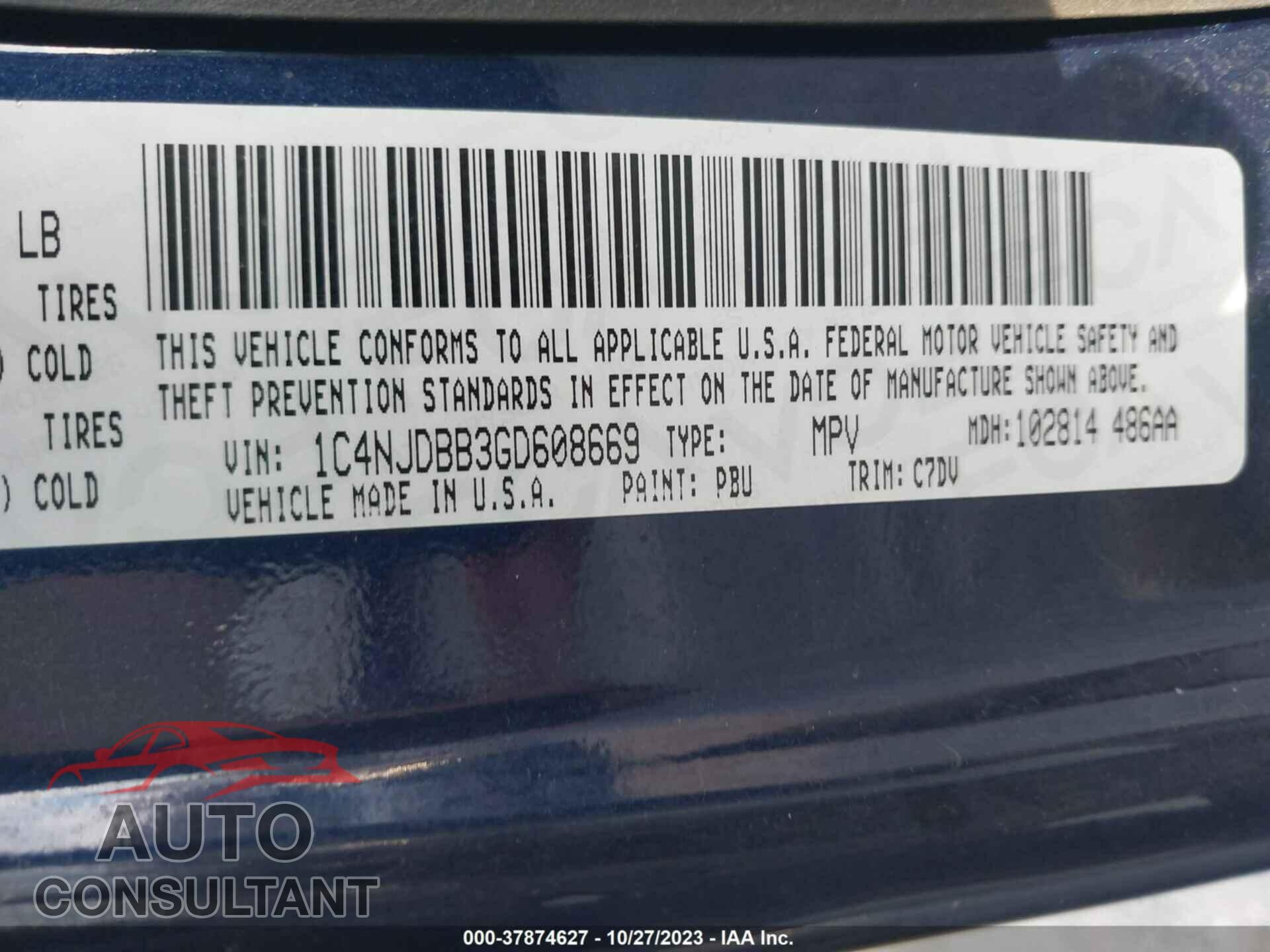 JEEP COMPASS 2016 - 1C4NJDBB3GD608669
