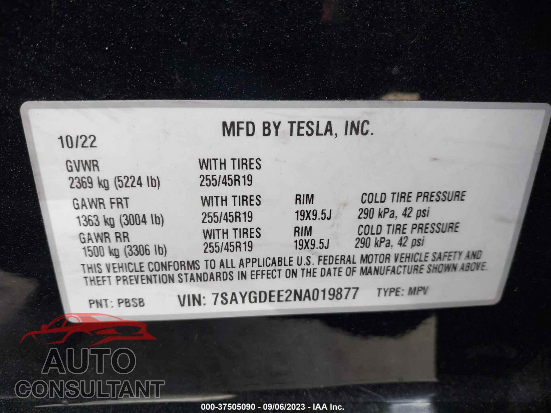 TESLA MODEL Y 2022 - 7SAYGDEE2NA019877