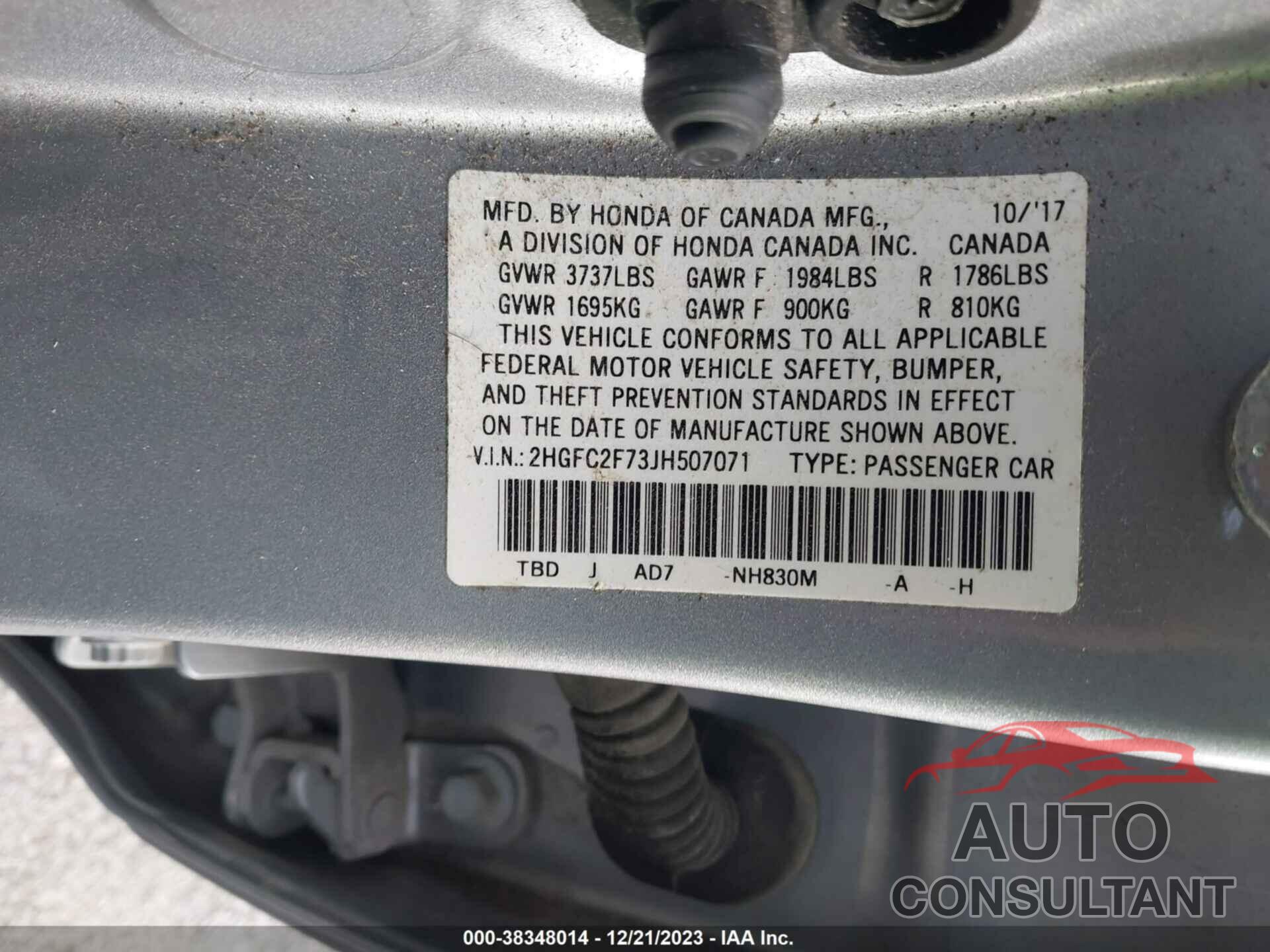 HONDA CIVIC 2018 - 2HGFC2F73JH507071