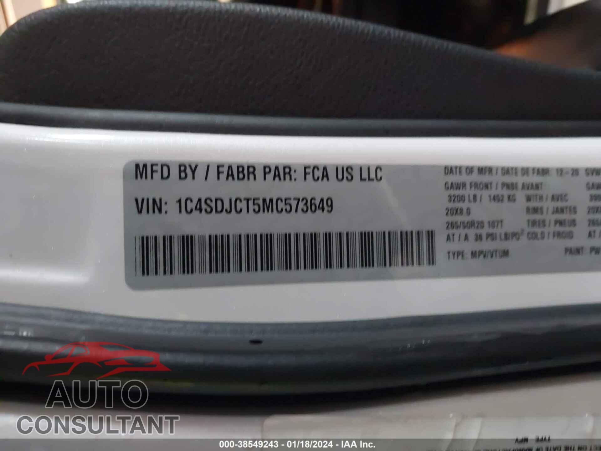 DODGE DURANGO 2021 - 1C4SDJCT5MC573649