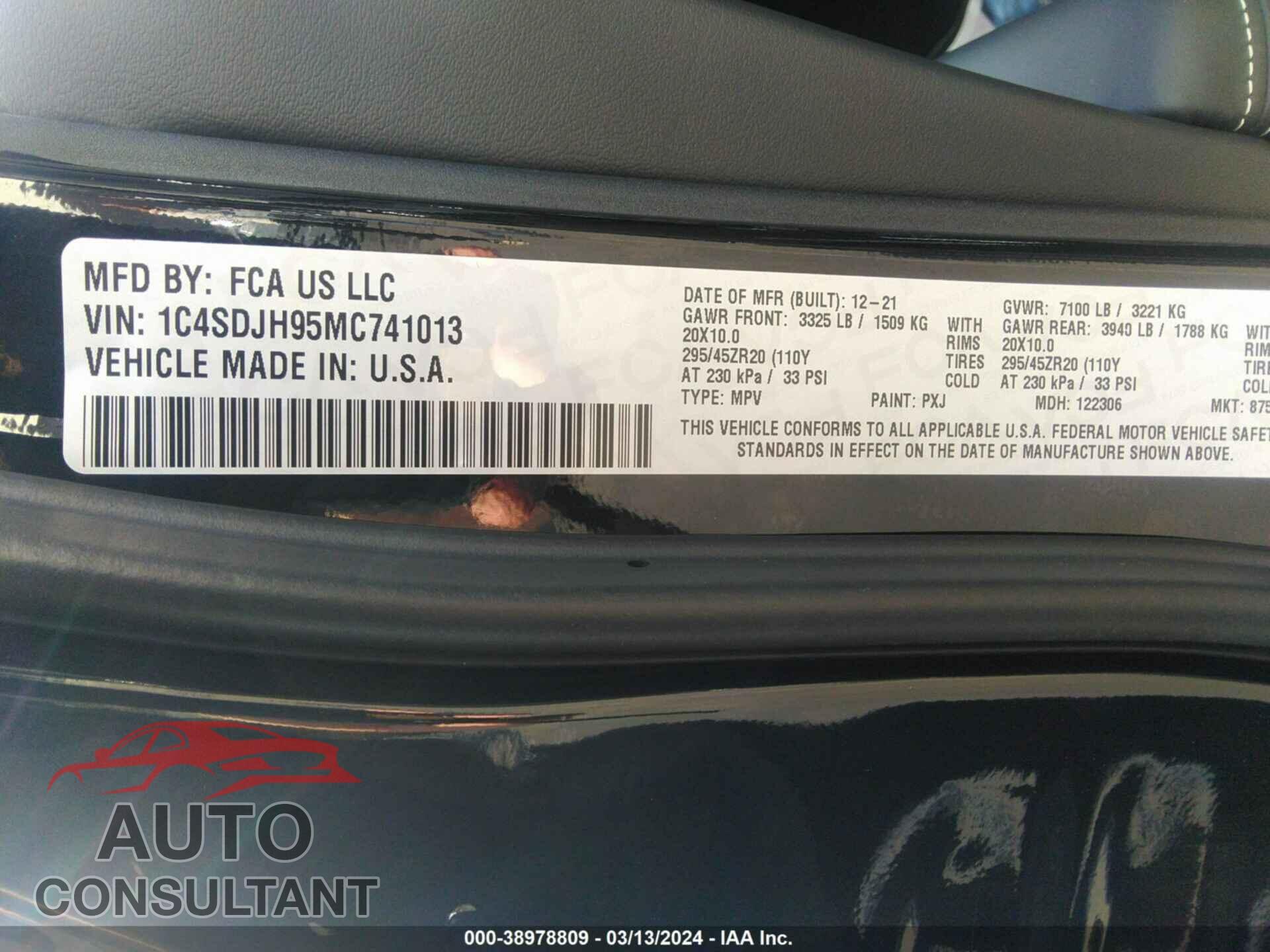 DODGE DURANGO 2021 - 1C4SDJH95MC741013