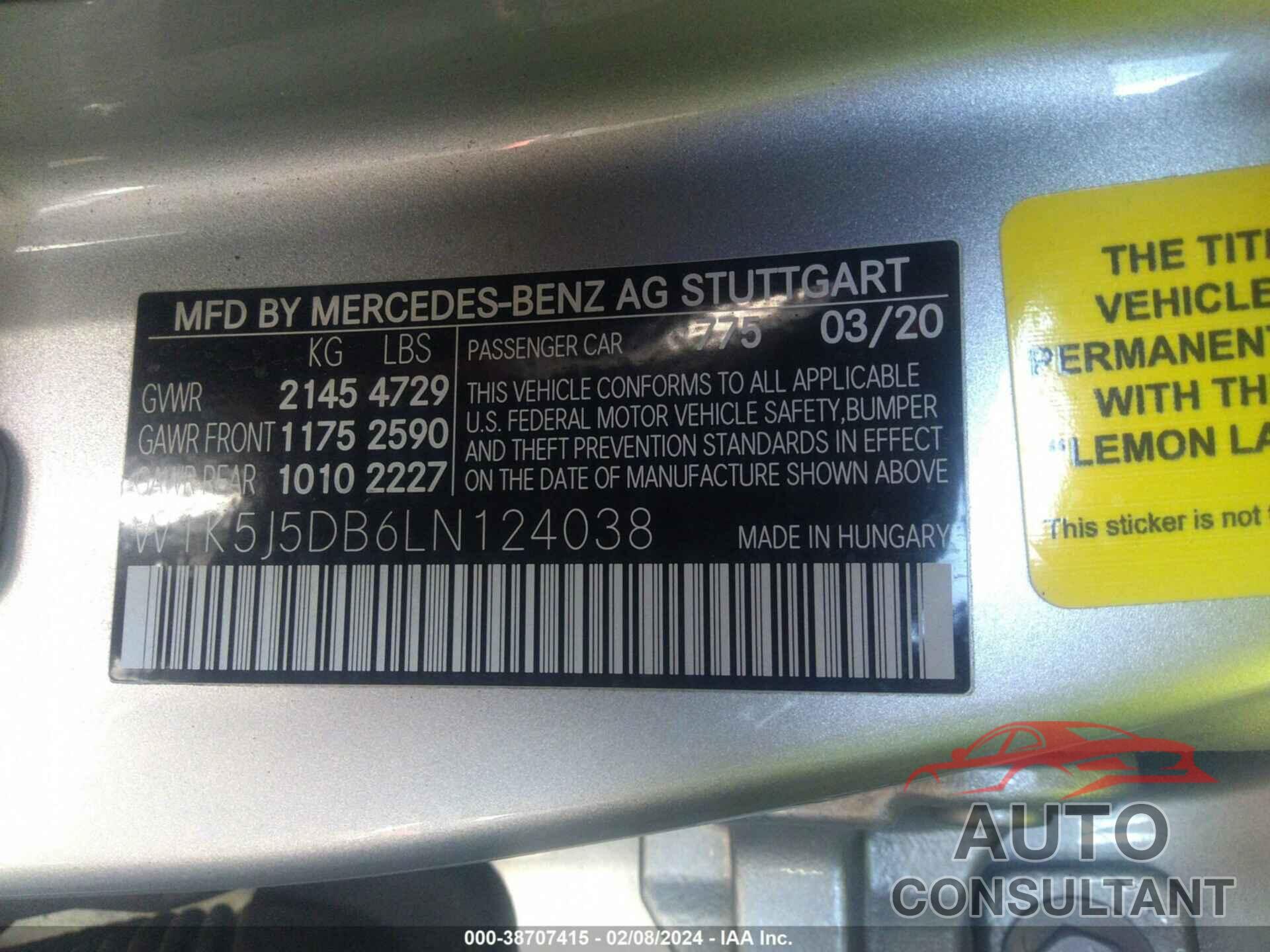 MERCEDES-BENZ AMG CLA 45 2020 - W1K5J5DB6LN124038