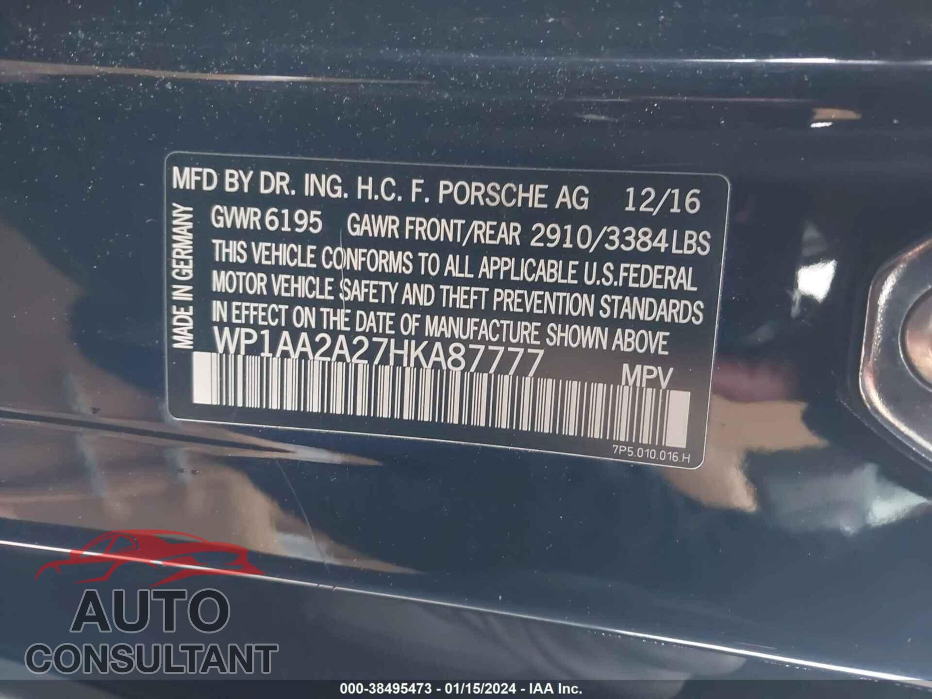 PORSCHE CAYENNE 2017 - WP1AA2A27HKA87777