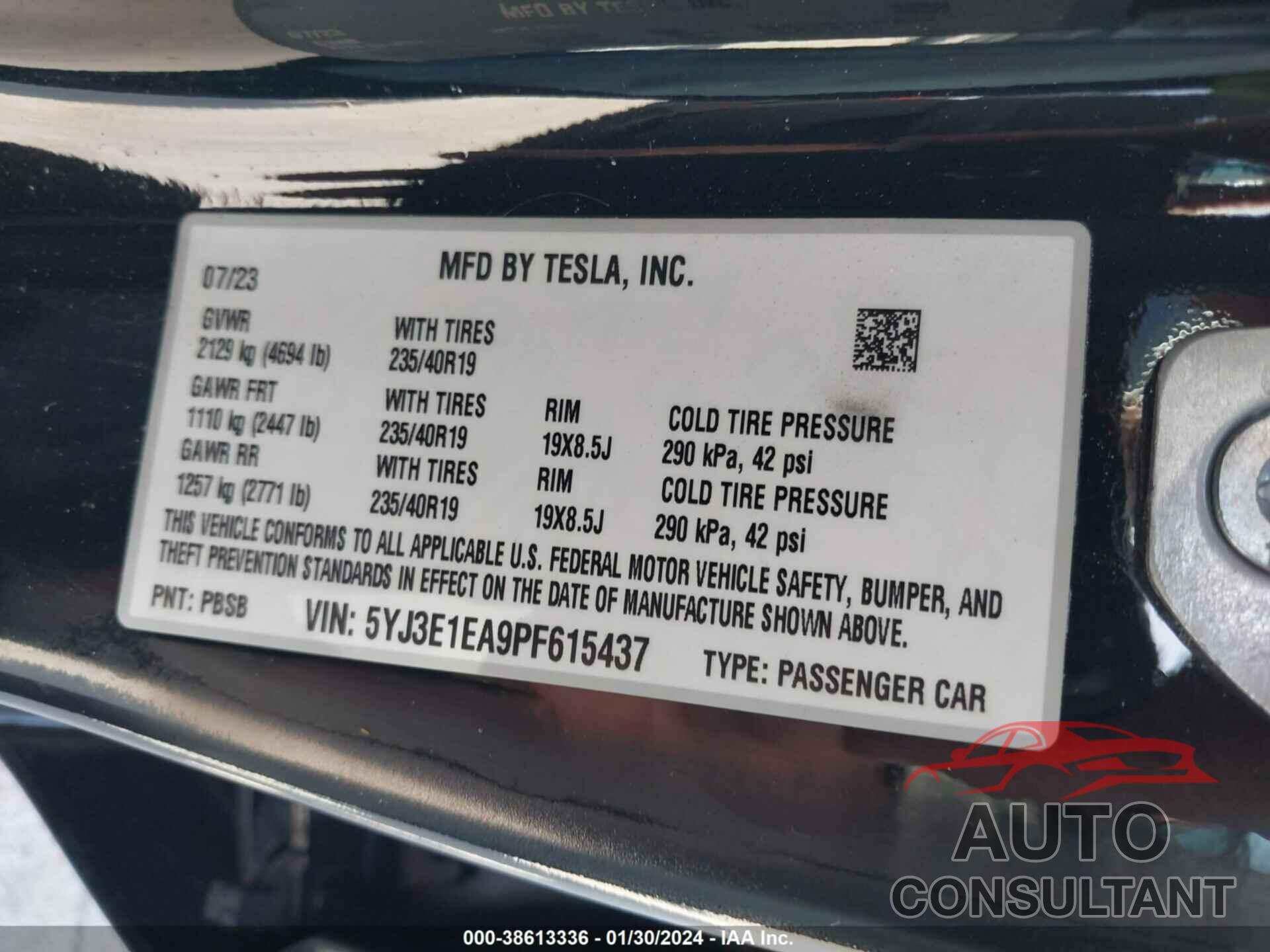 TESLA MODEL 3 2023 - 5YJ3E1EA9PF615437