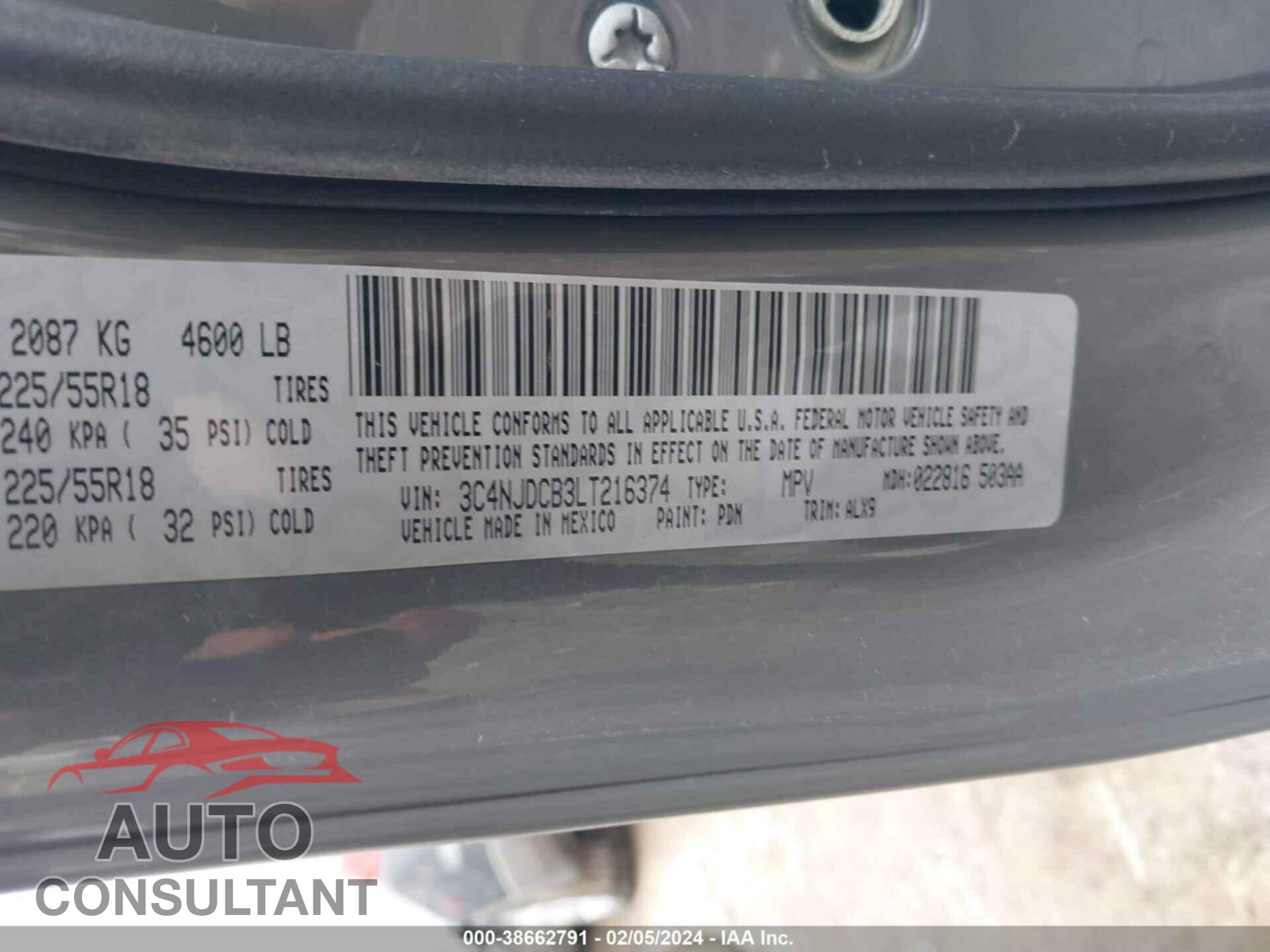 JEEP COMPASS 2020 - 3C4NJDCB3LT216374