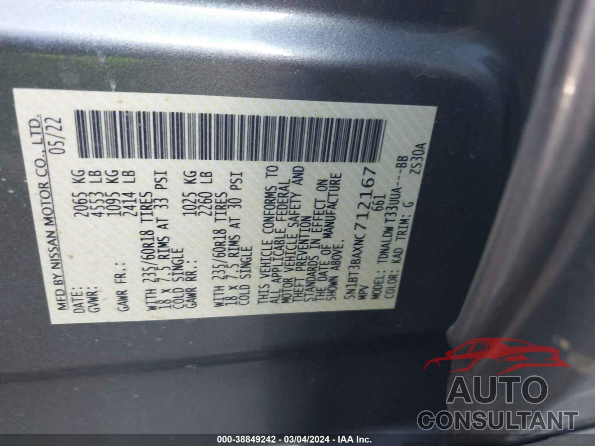 NISSAN ROGUE 2022 - 5N1BT3BAXNC712167