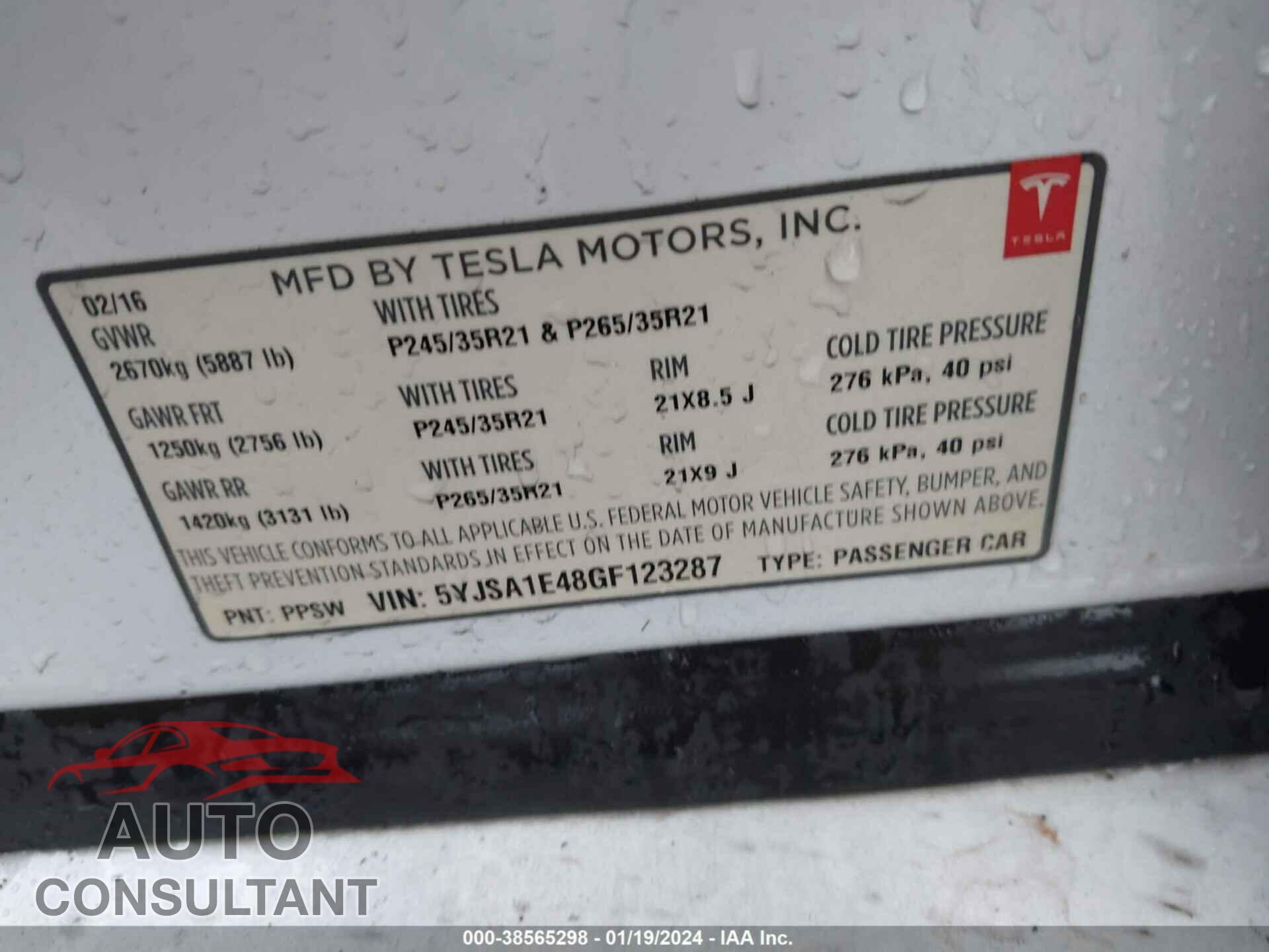 TESLA MODEL S 2016 - 5YJSA1E48GF123287