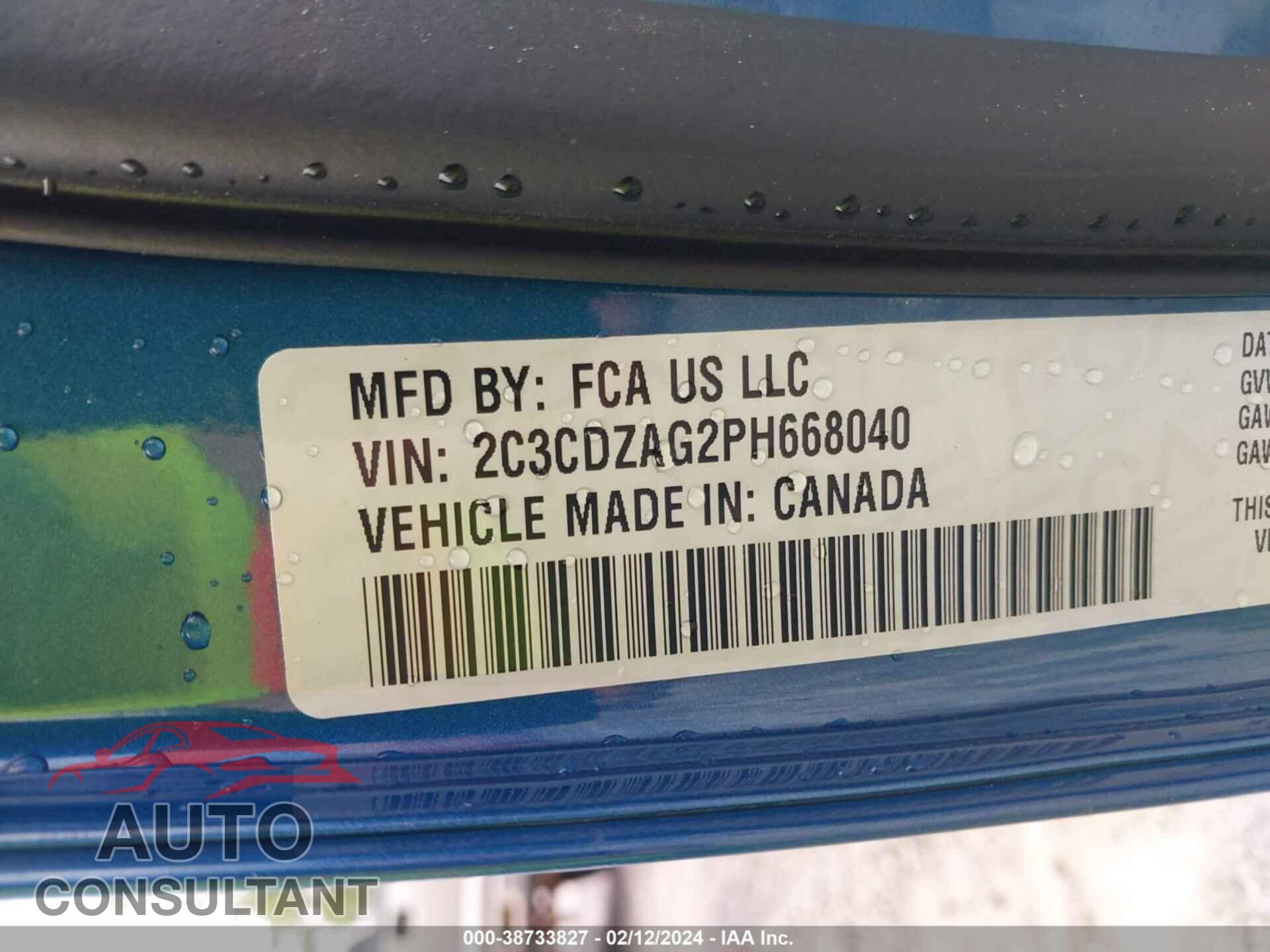 DODGE CHALLENGER 2023 - 2C3CDZAG2PH668040