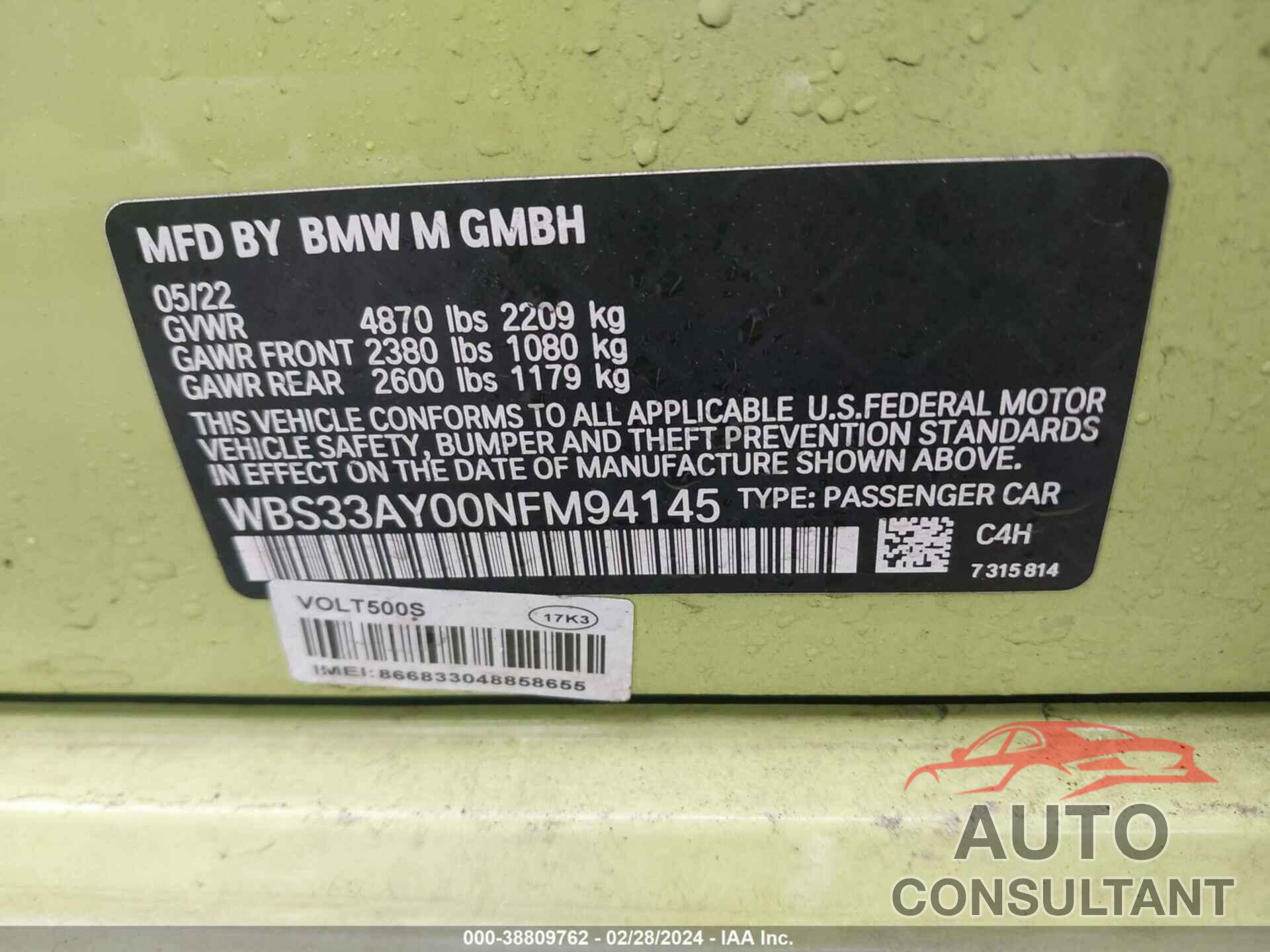 BMW M3 2022 - WBS33AY00NFM94145