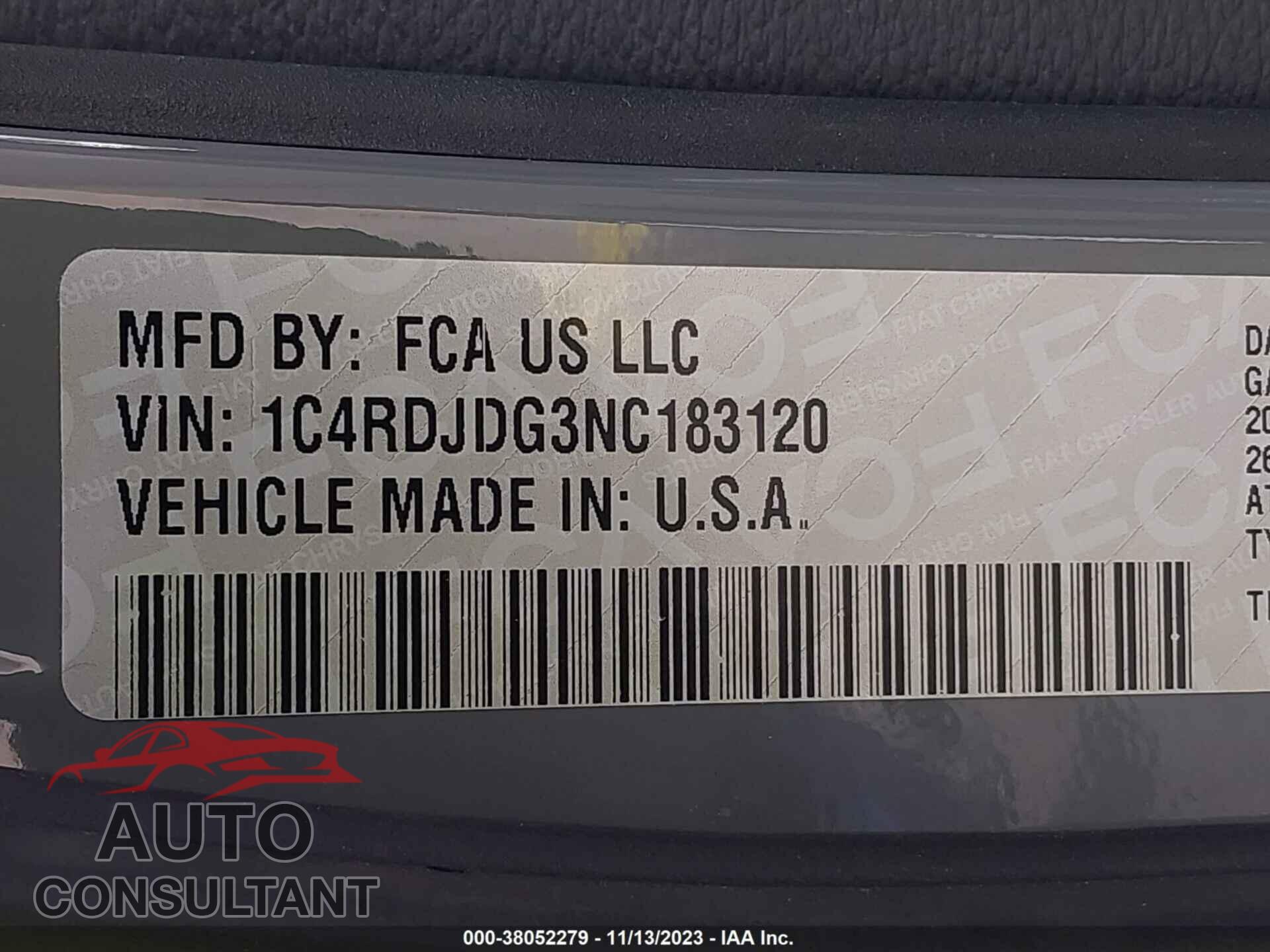 DODGE DURANGO 2022 - 1C4RDJDG3NC183120