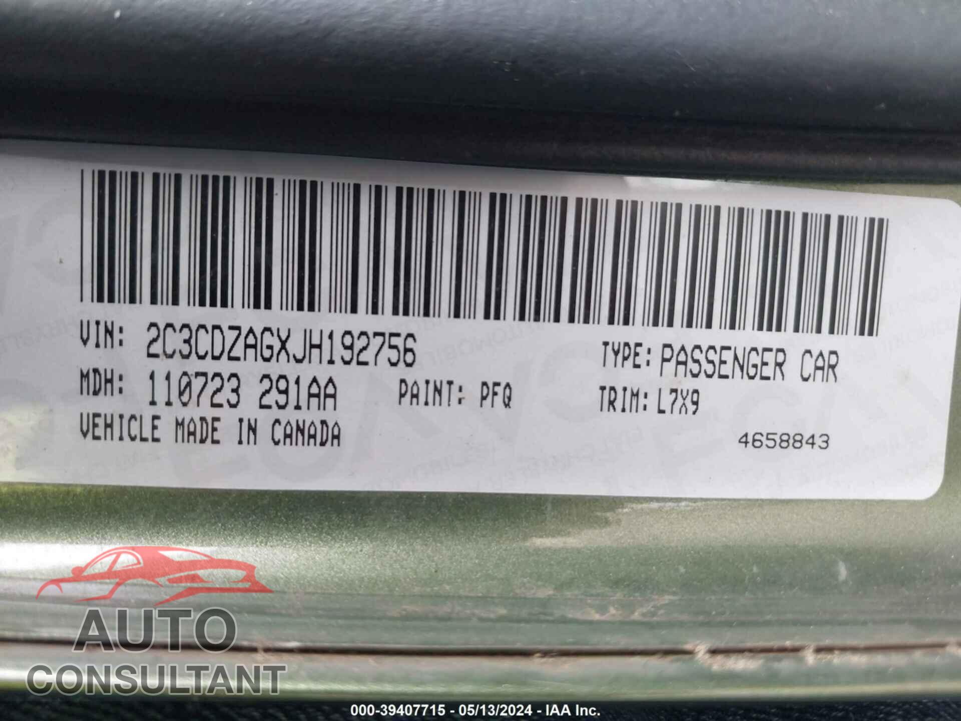 DODGE CHALLENGER 2018 - 2C3CDZAGXJH192756