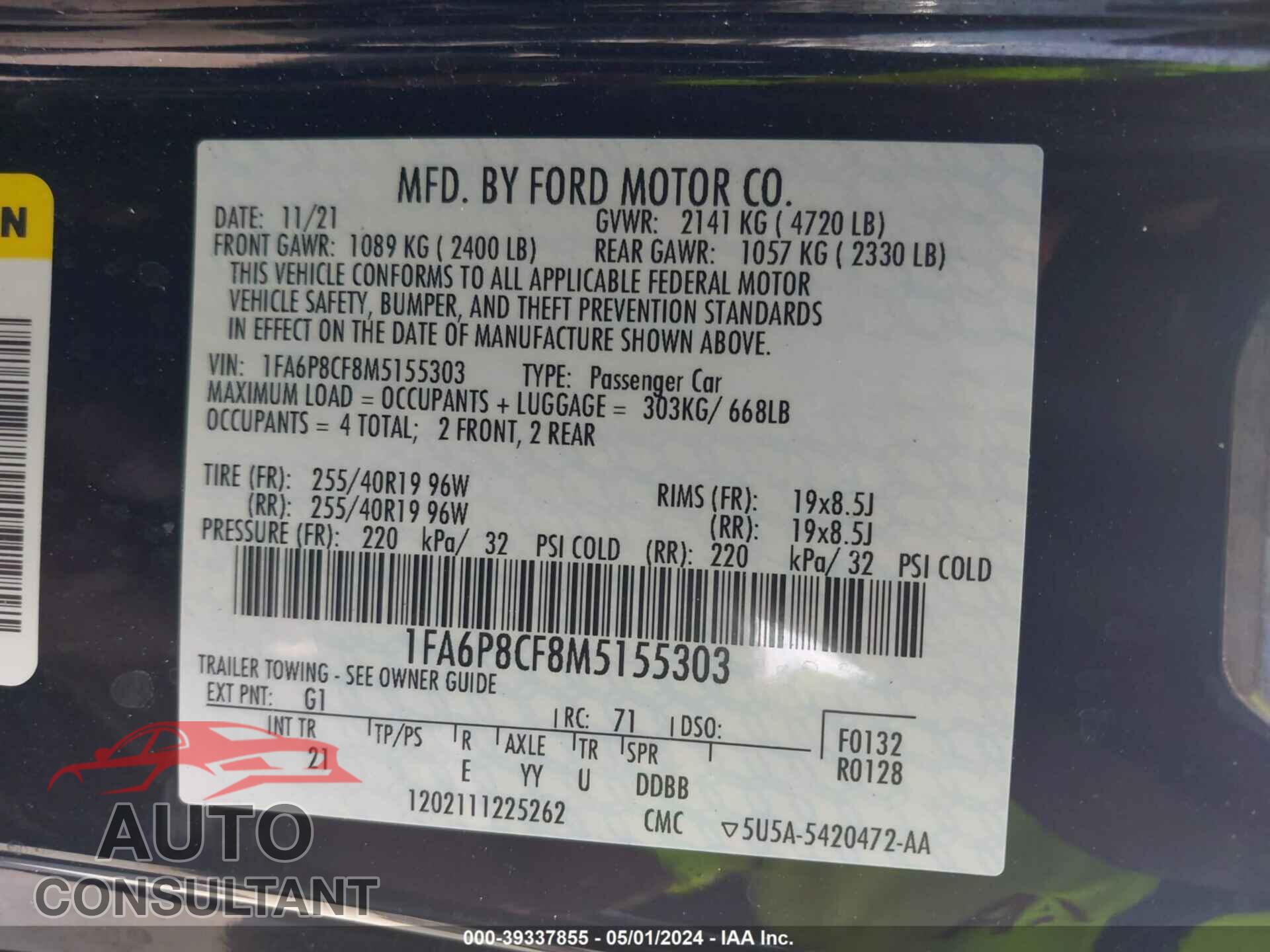 FORD MUSTANG 2021 - 1FA6P8CF8M5155303
