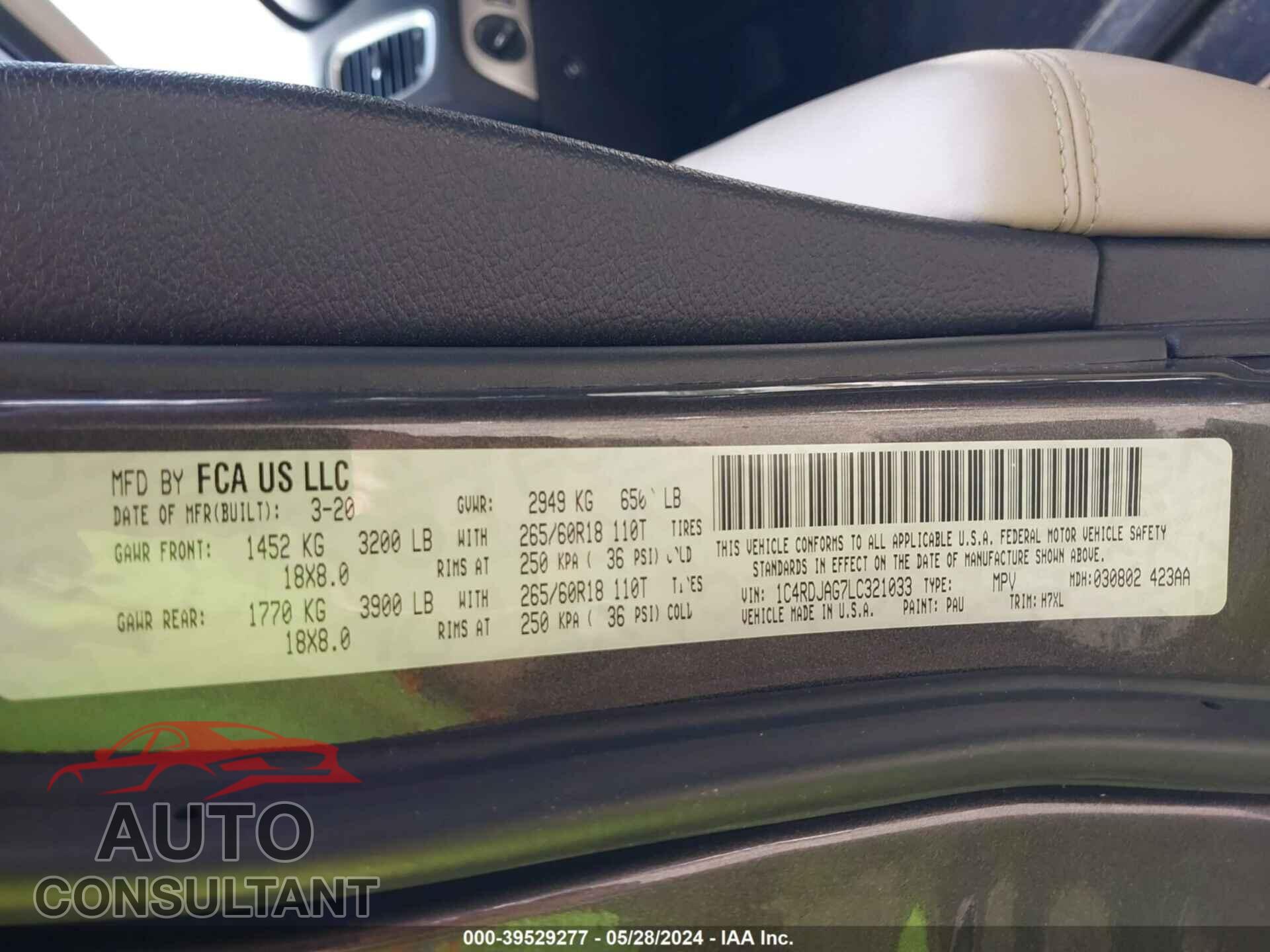 DODGE DURANGO 2020 - 1C4RDJAG7LC321033