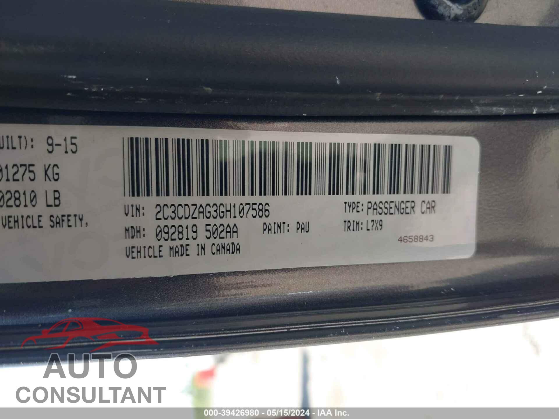 DODGE CHALLENGER 2016 - 2C3CDZAG3GH107586