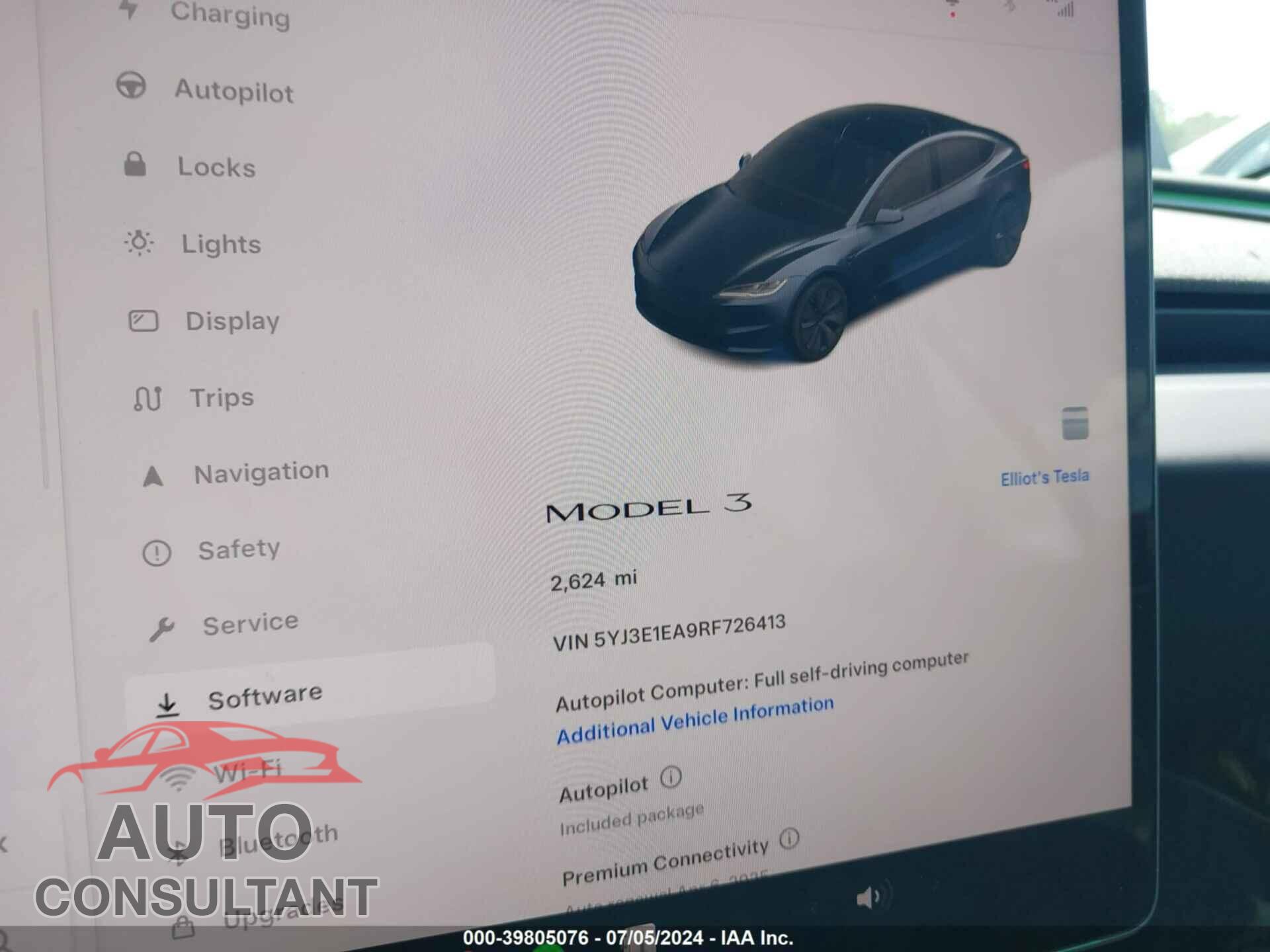 TESLA MODEL 3 2024 - 5YJ3E1EA9RF726413