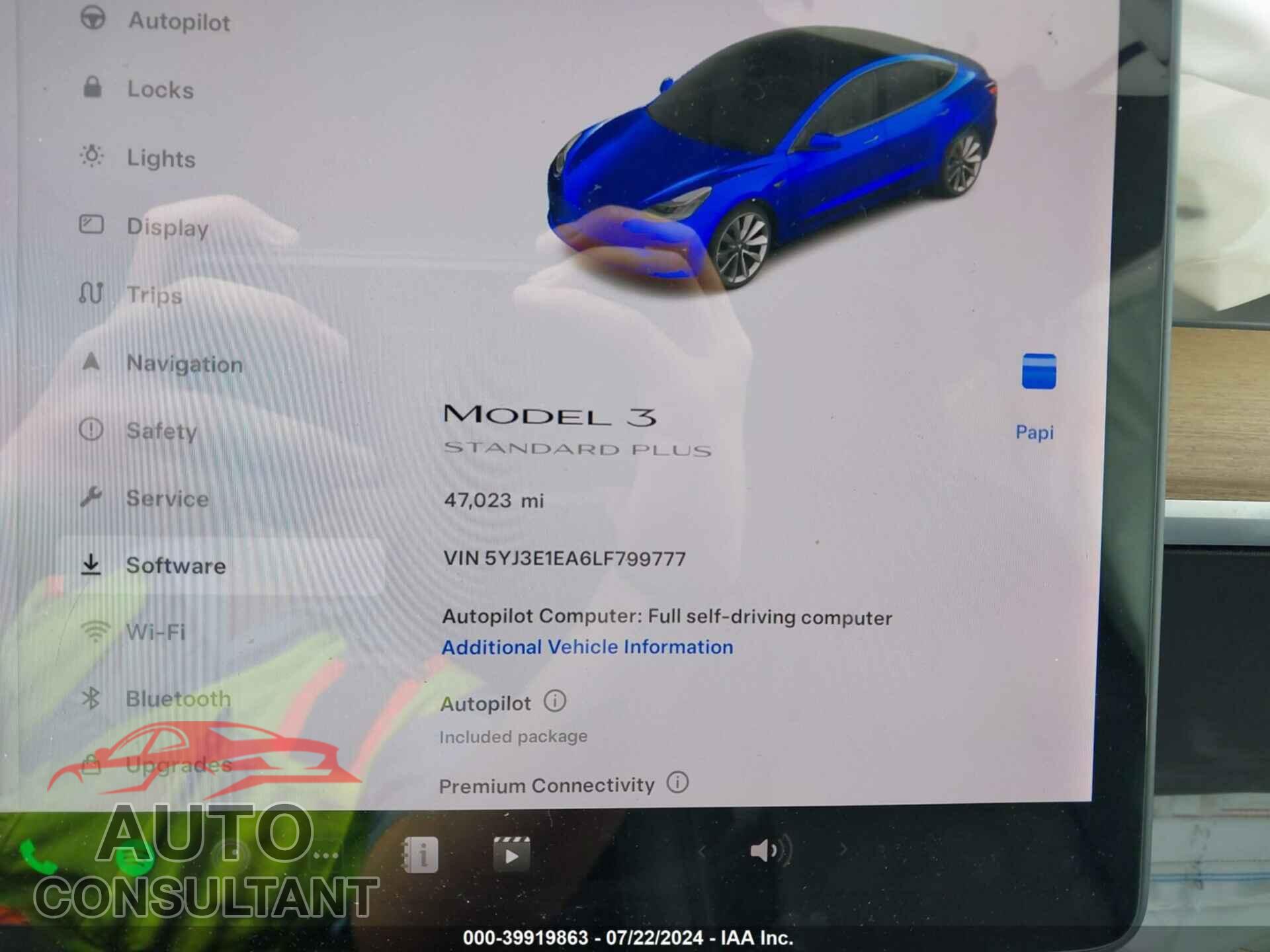 TESLA MODEL 3 2020 - 5YJ3E1EA6LF799777