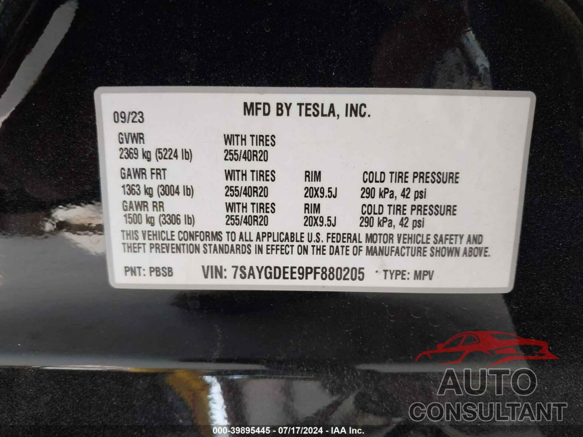 TESLA MODEL Y 2023 - 7SAYGDEE9PF880205