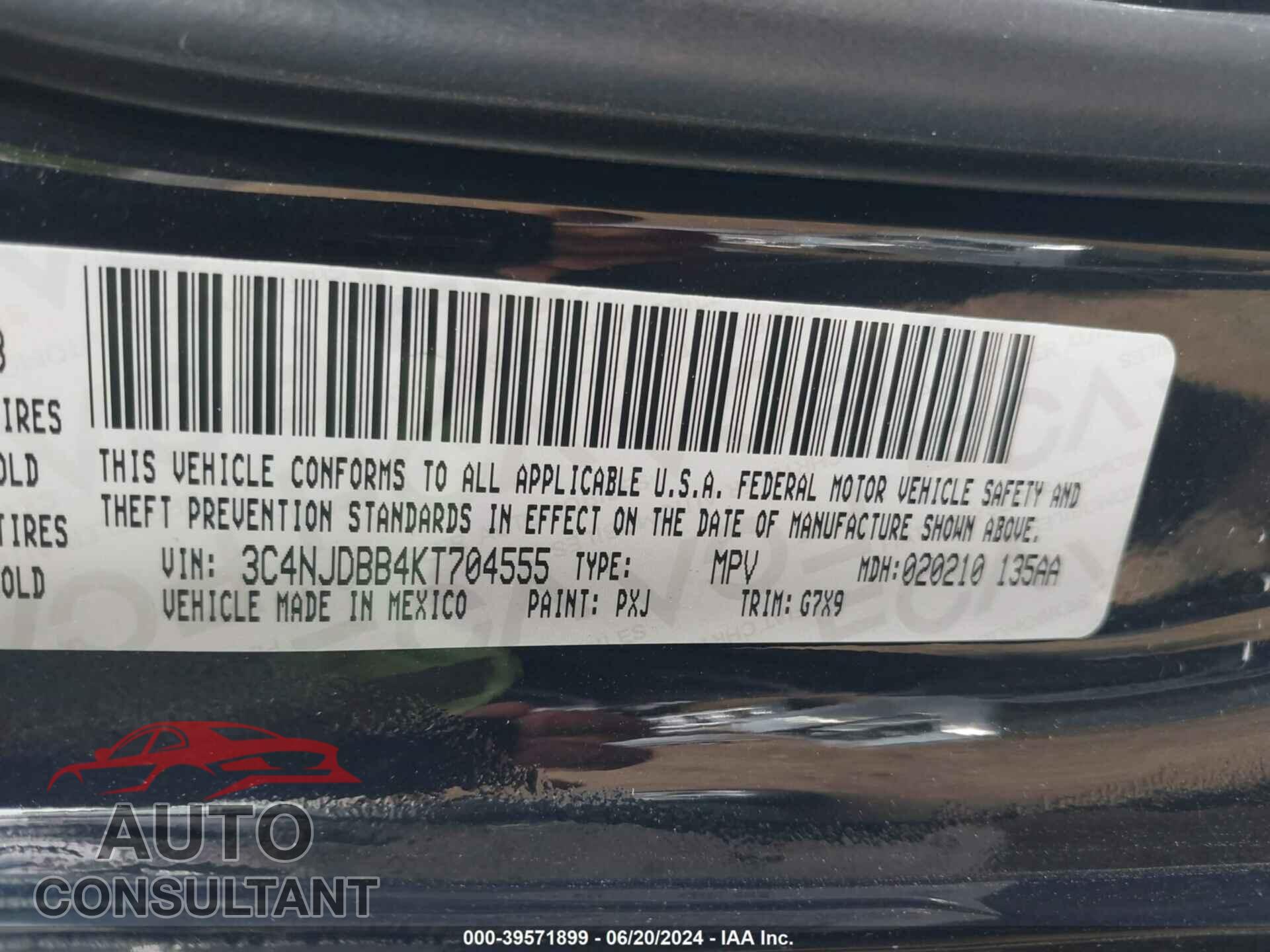 JEEP COMPASS 2019 - 3C4NJDBB4KT704555