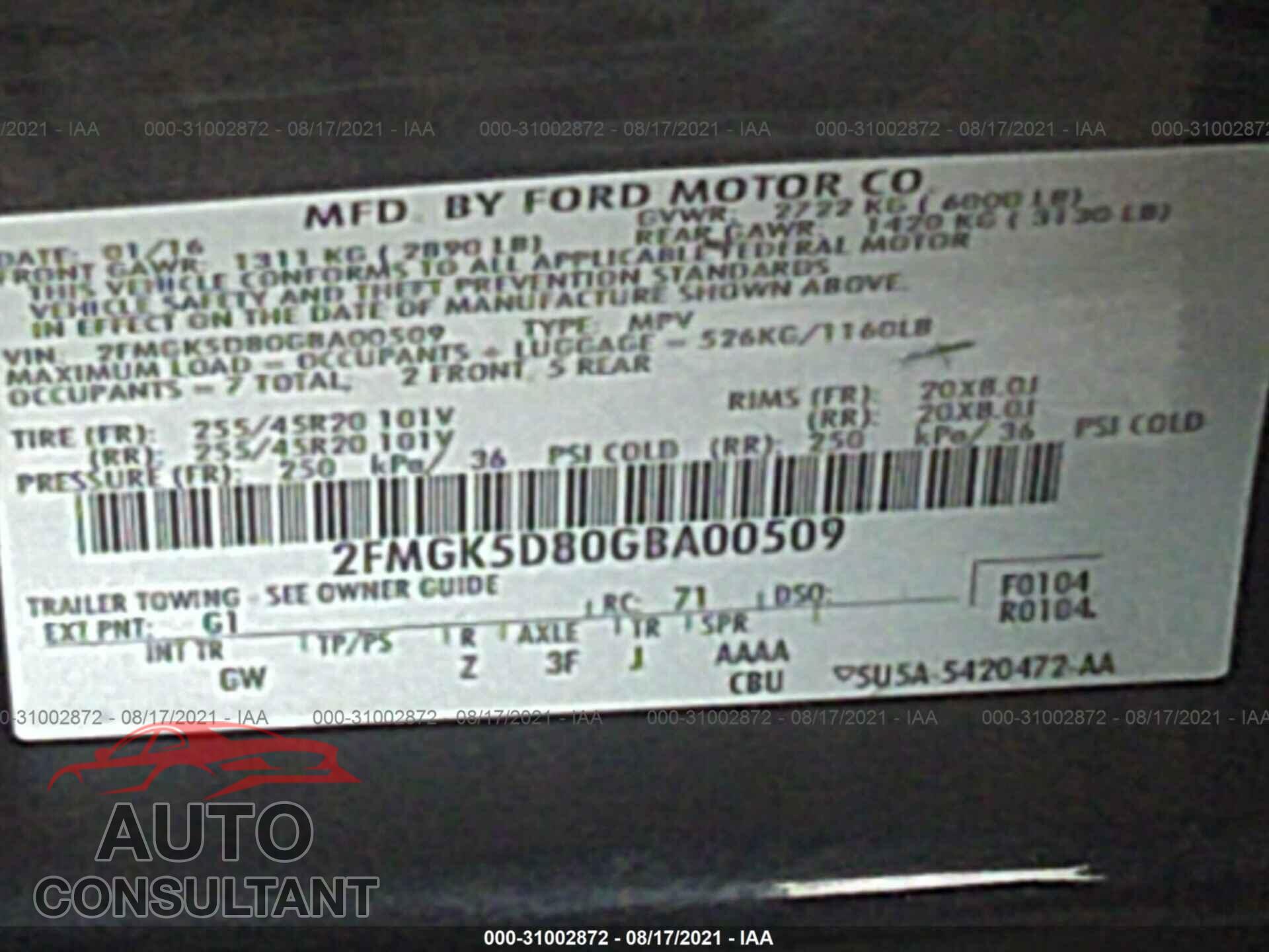 FORD FLEX 2016 - 2FMGK5D80GBA00509