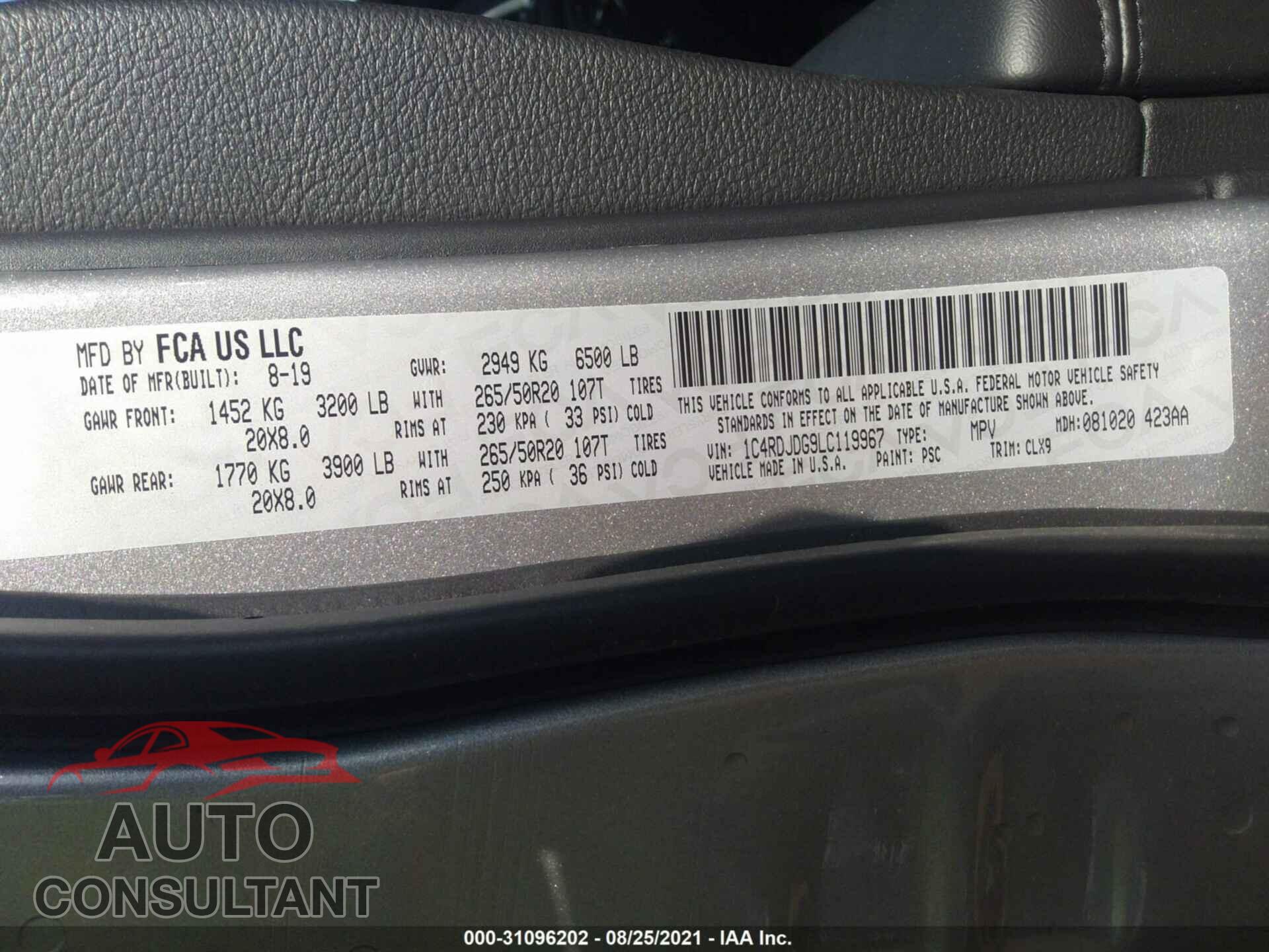 DODGE DURANGO 2020 - 1C4RDJDG9LC119967