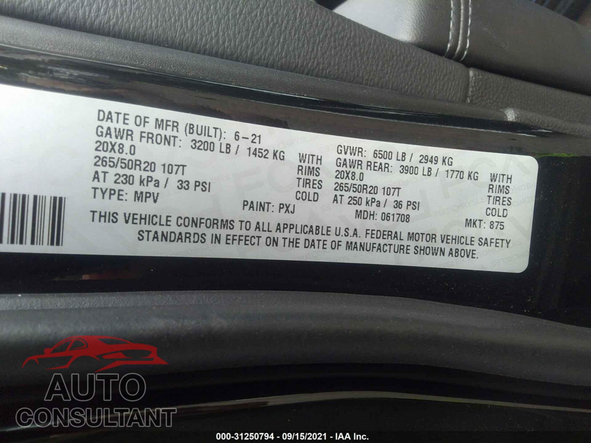 DODGE DURANGO 2021 - 1C4RDJDG0MC750995
