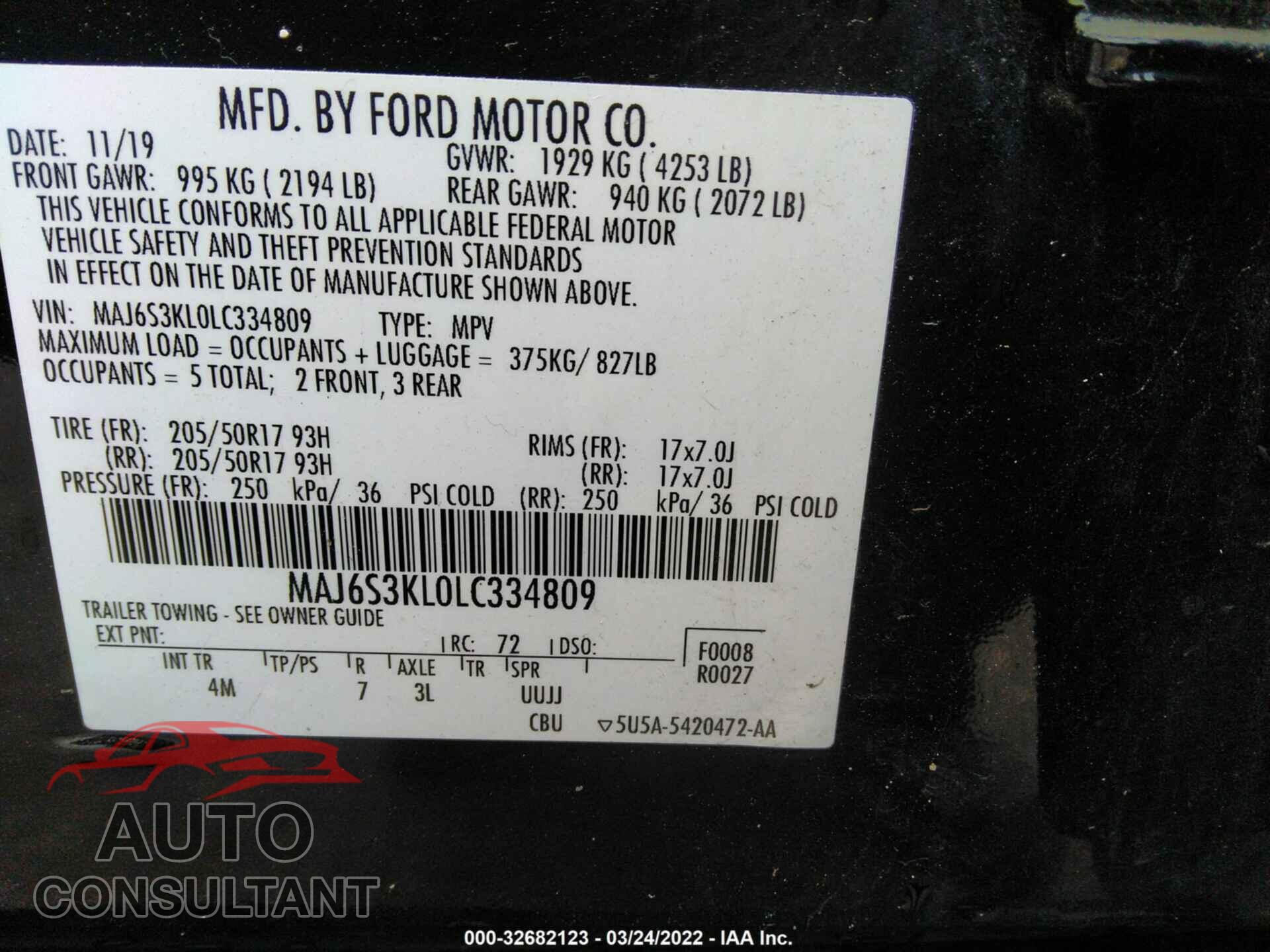 FORD ECOSPORT 2020 - MAJ6S3KL0LC334809