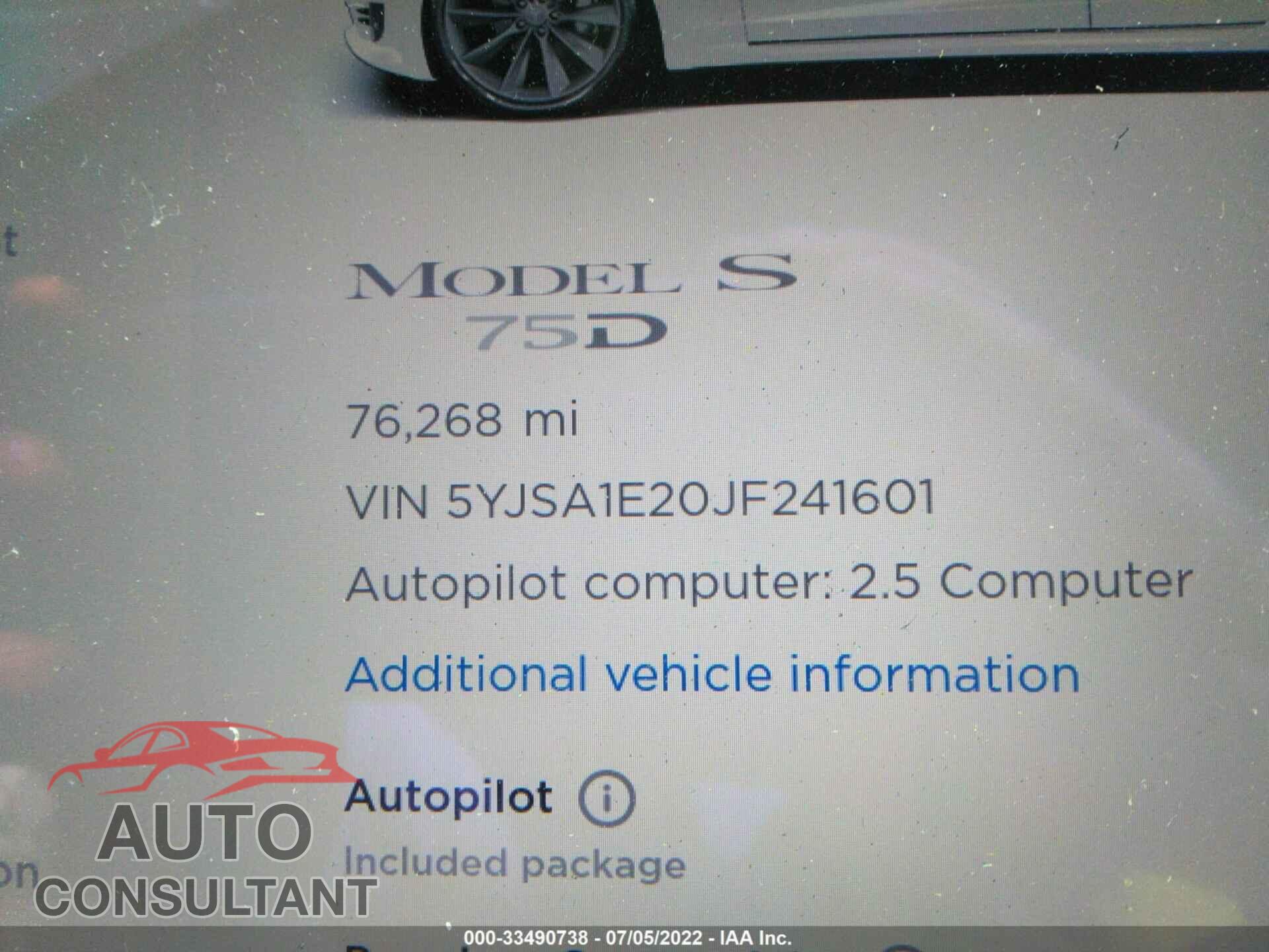 TESLA MODEL S 2018 - 5YJSA1E20JF241601