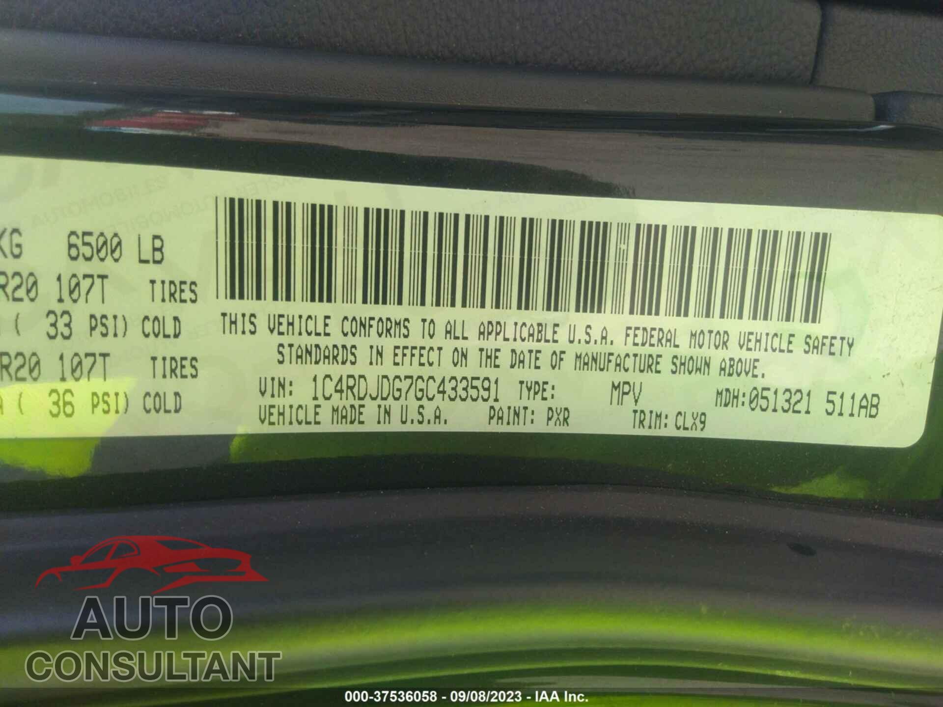 DODGE DURANGO 2016 - 1C4RDJDG7GC433591
