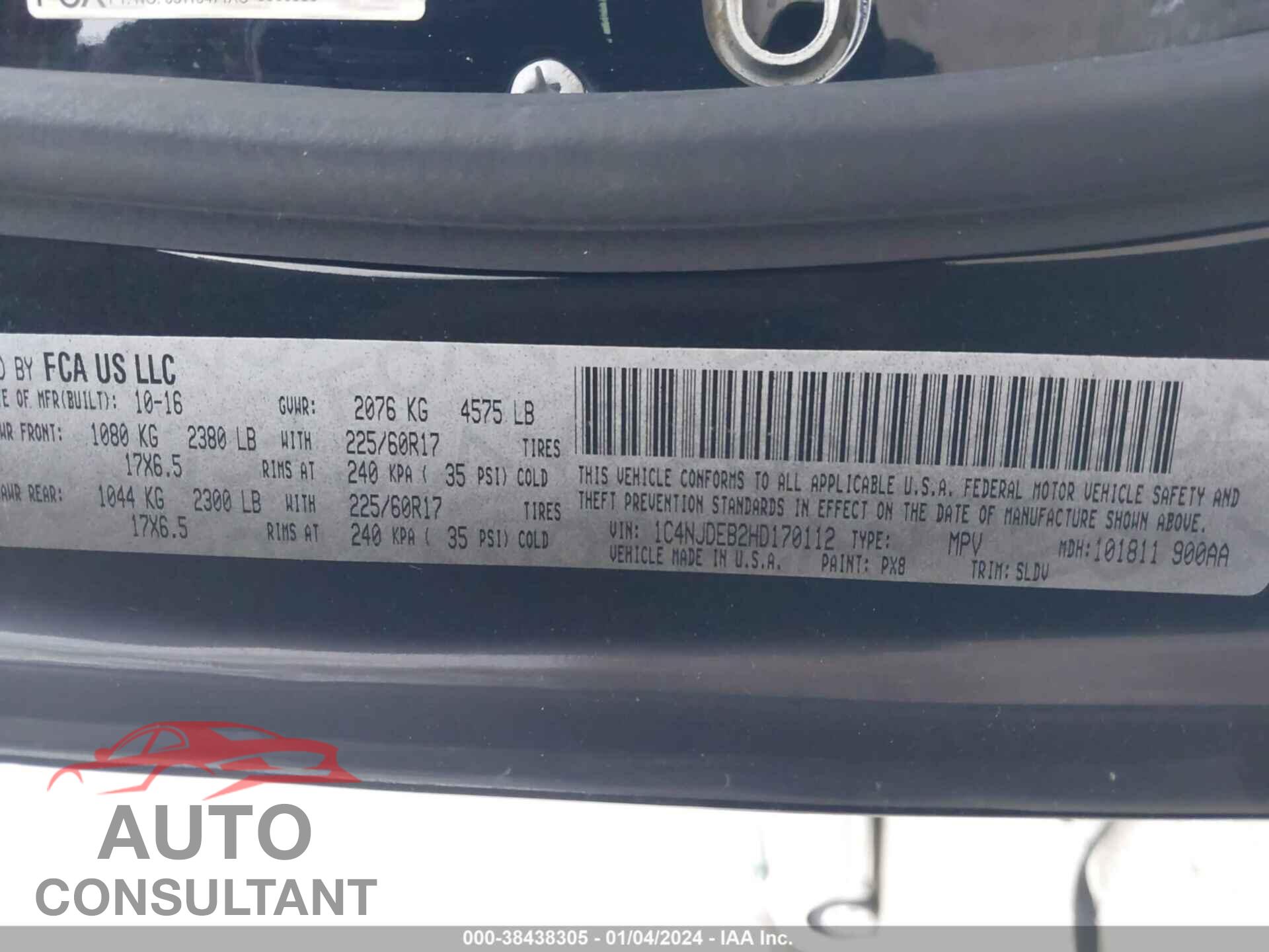 JEEP COMPASS 2017 - 1C4NJDEB2HD170112