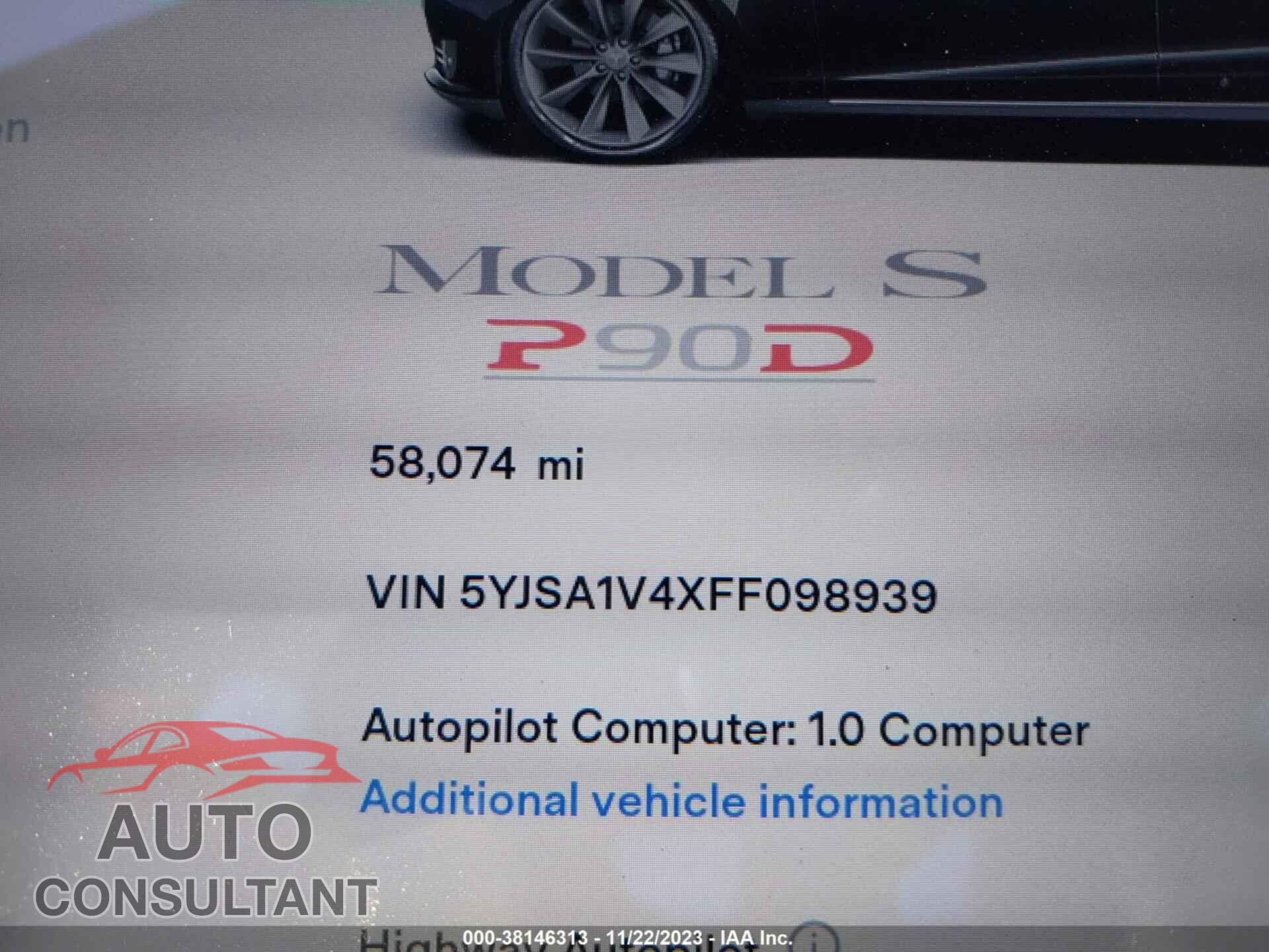 TESLA MODEL S 2015 - 5YJSA1V4XFF098939