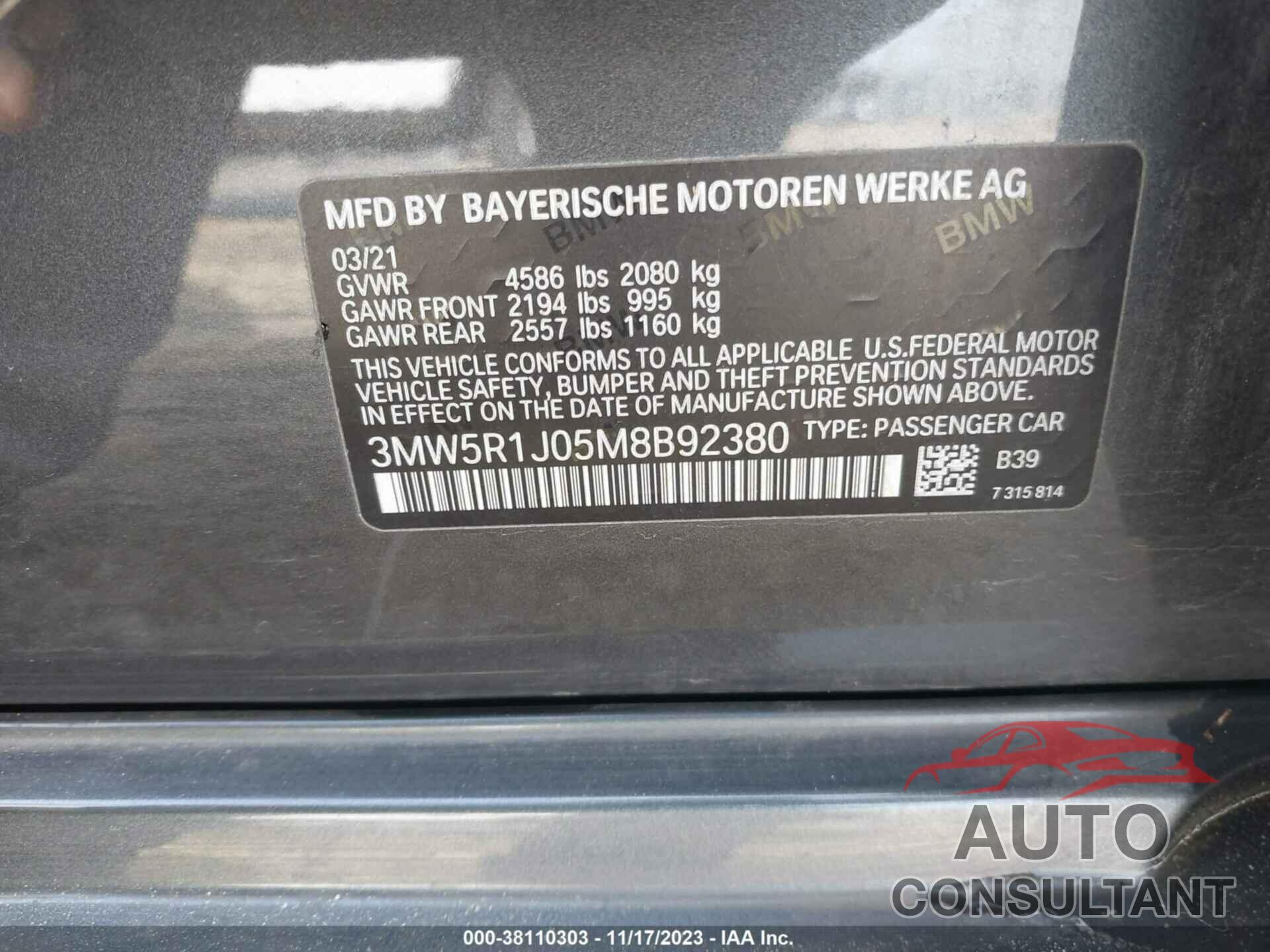 BMW 330I 2021 - 3MW5R1J05M8B92380