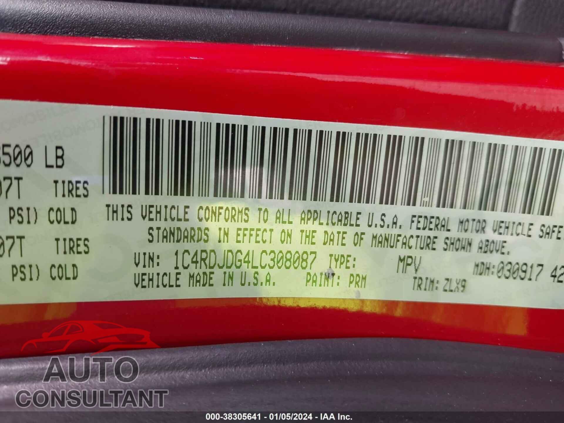 DODGE DURANGO 2020 - 1C4RDJDG4LC308087