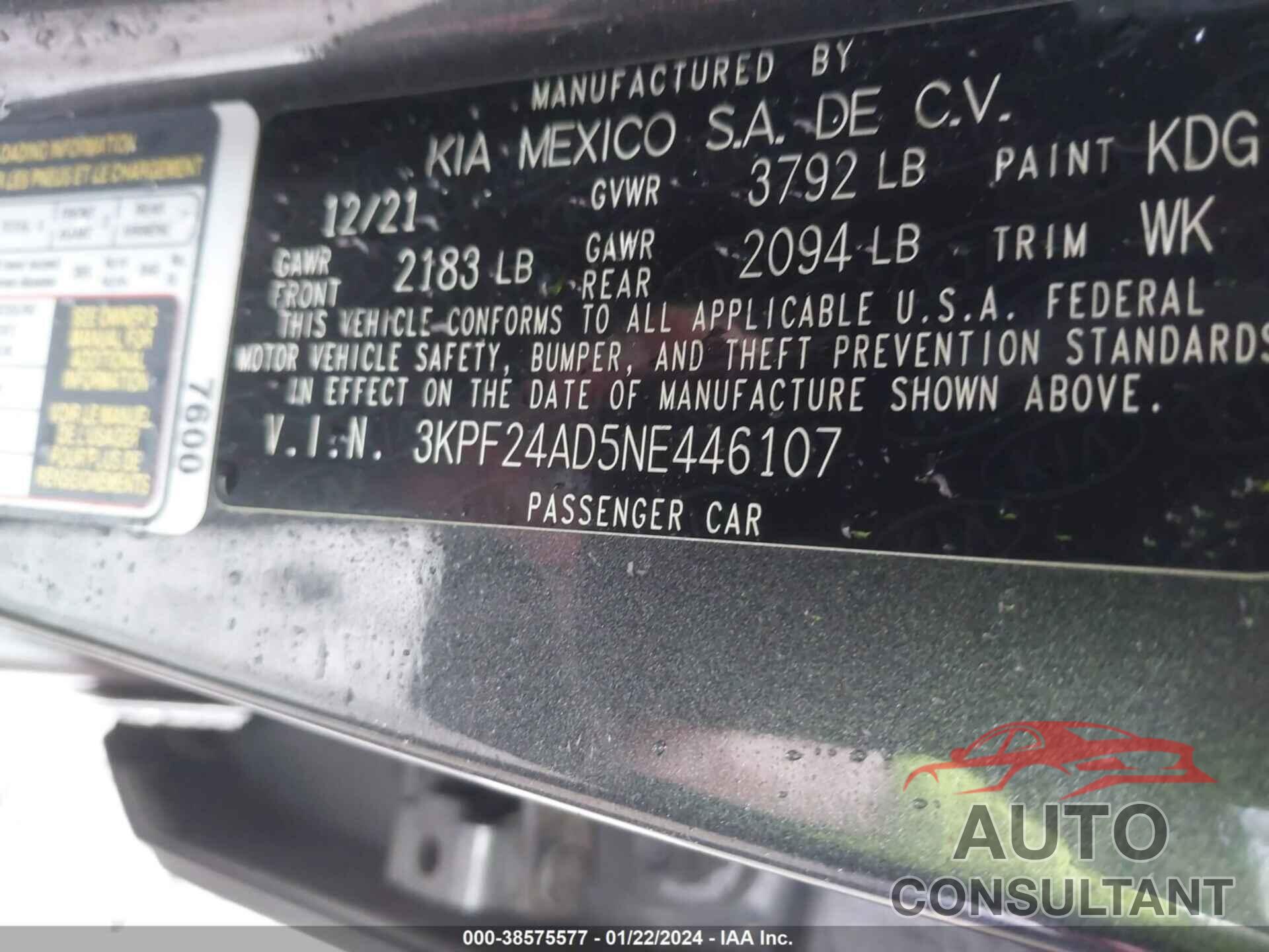 KIA FORTE 2022 - 3KPF24AD5NE446107