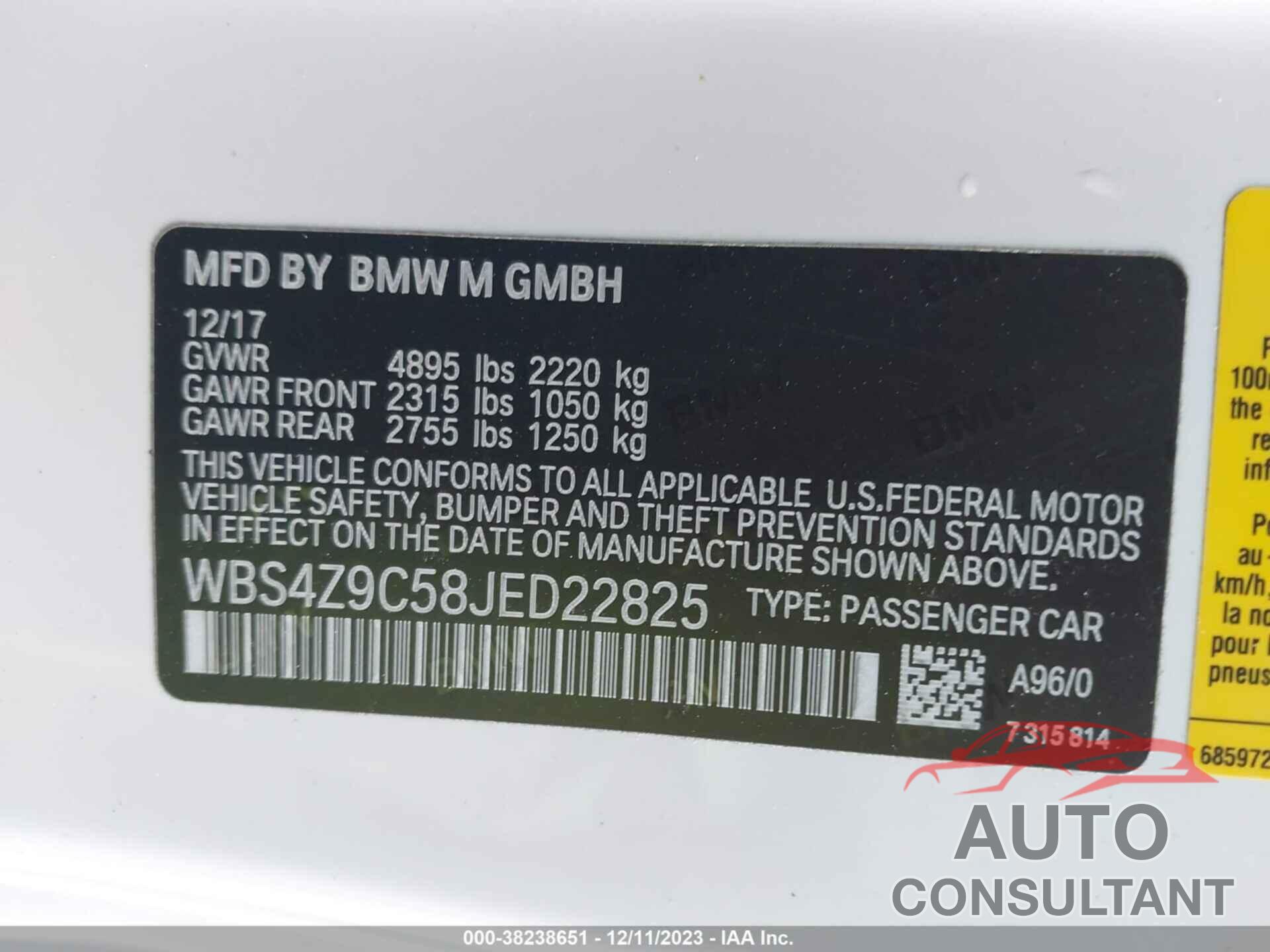 BMW M4 2018 - WBS4Z9C58JED22825
