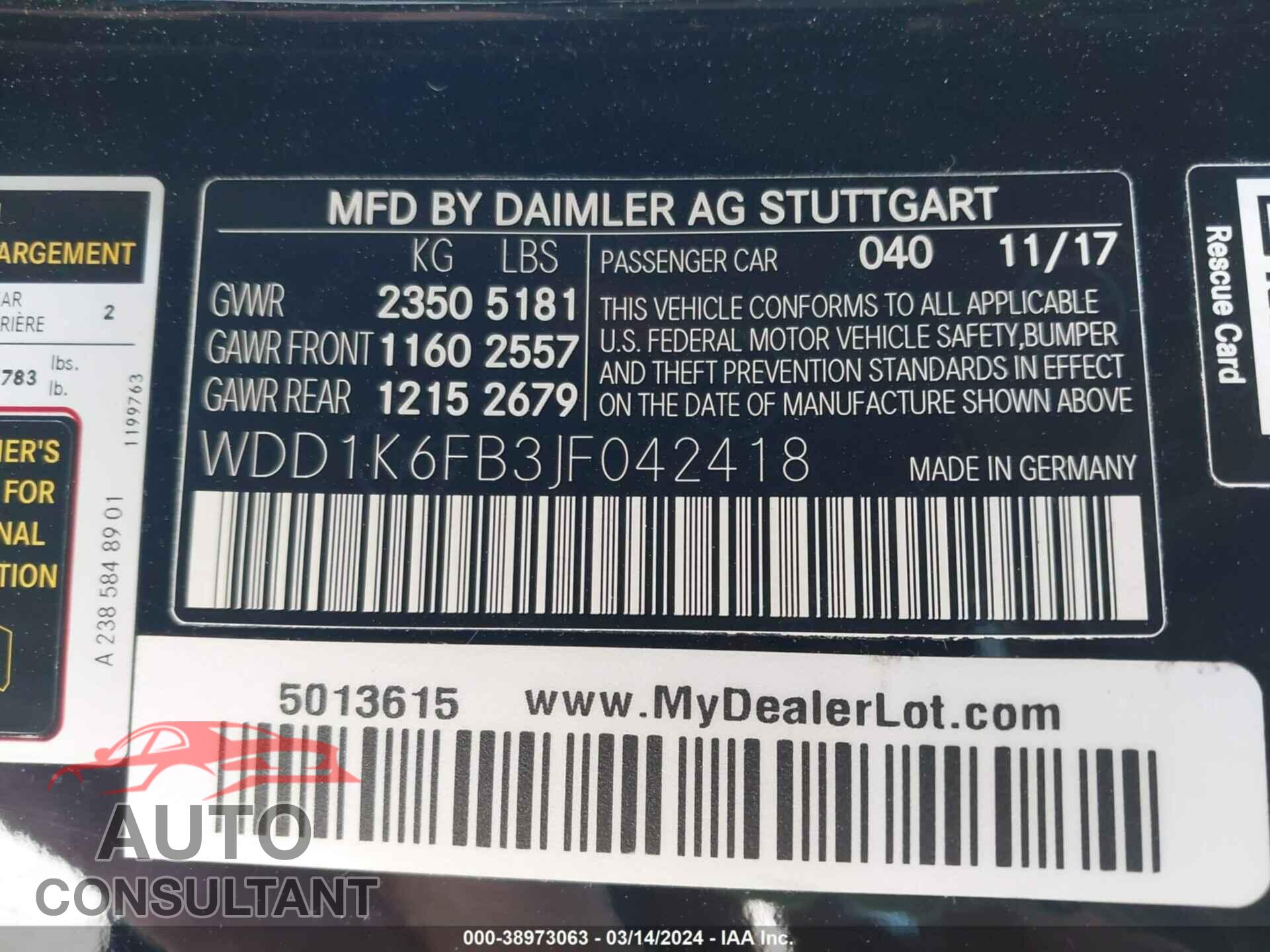 MERCEDES-BENZ E 2018 - WDD1K6FB3JF042418
