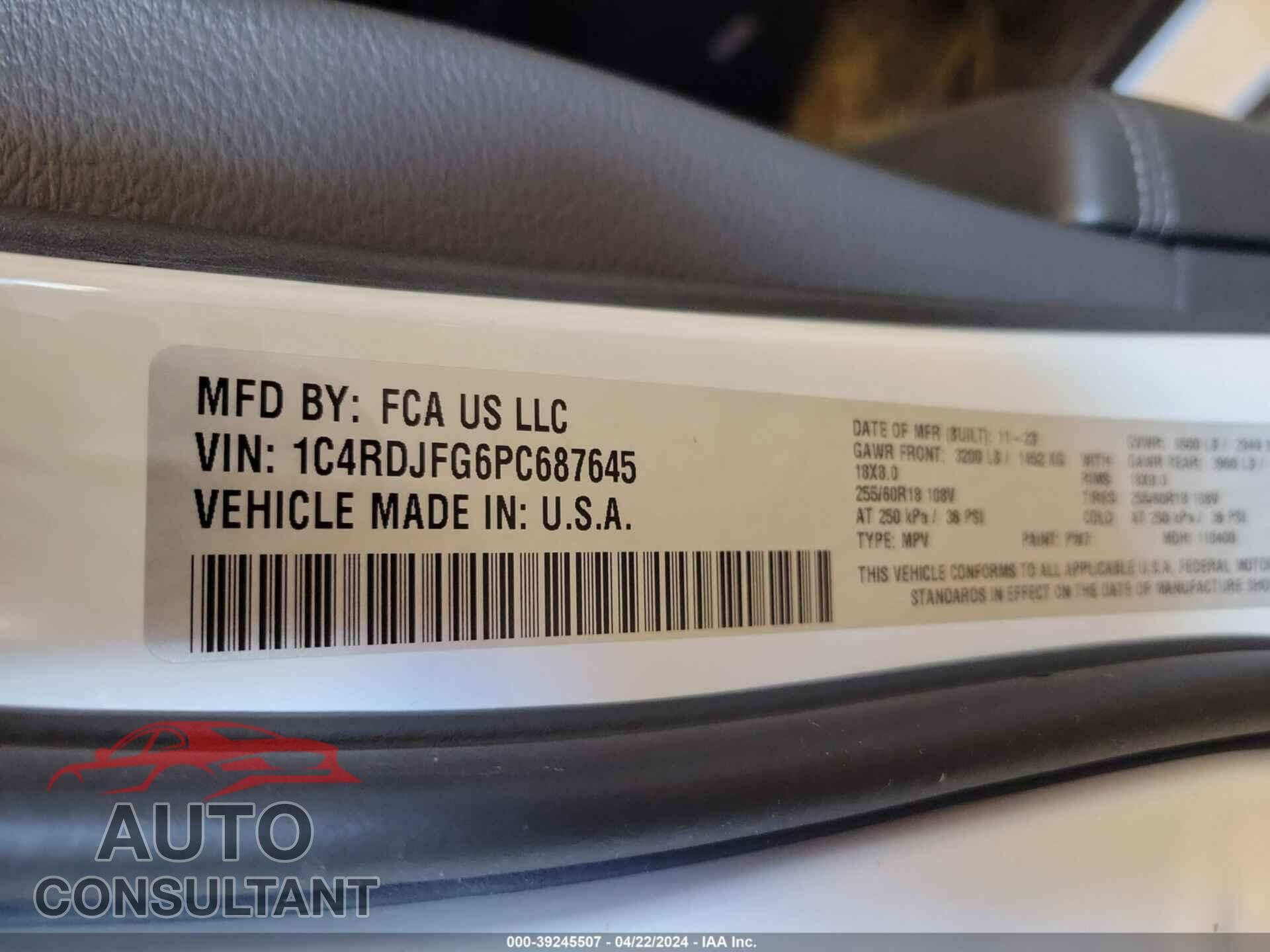 DODGE DURANGO 2024 - 1C4RDJFG6PC687645