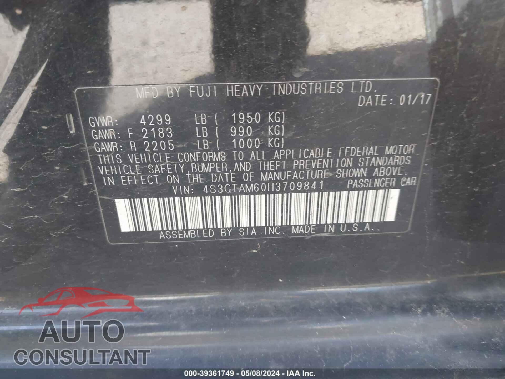 SUBARU IMPREZA 2017 - 4S3GTAM60H3709841