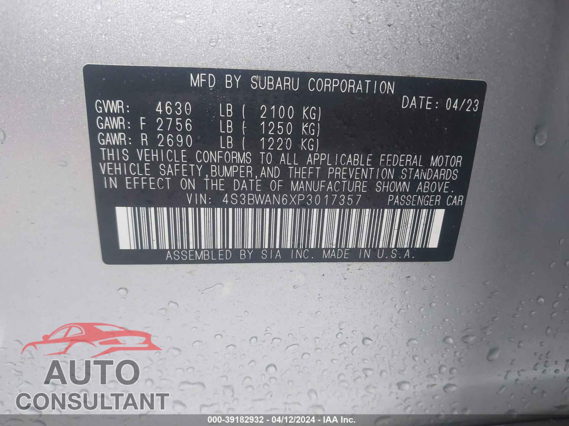 SUBARU LEGACY 2023 - 4S3BWAN6XP3017357