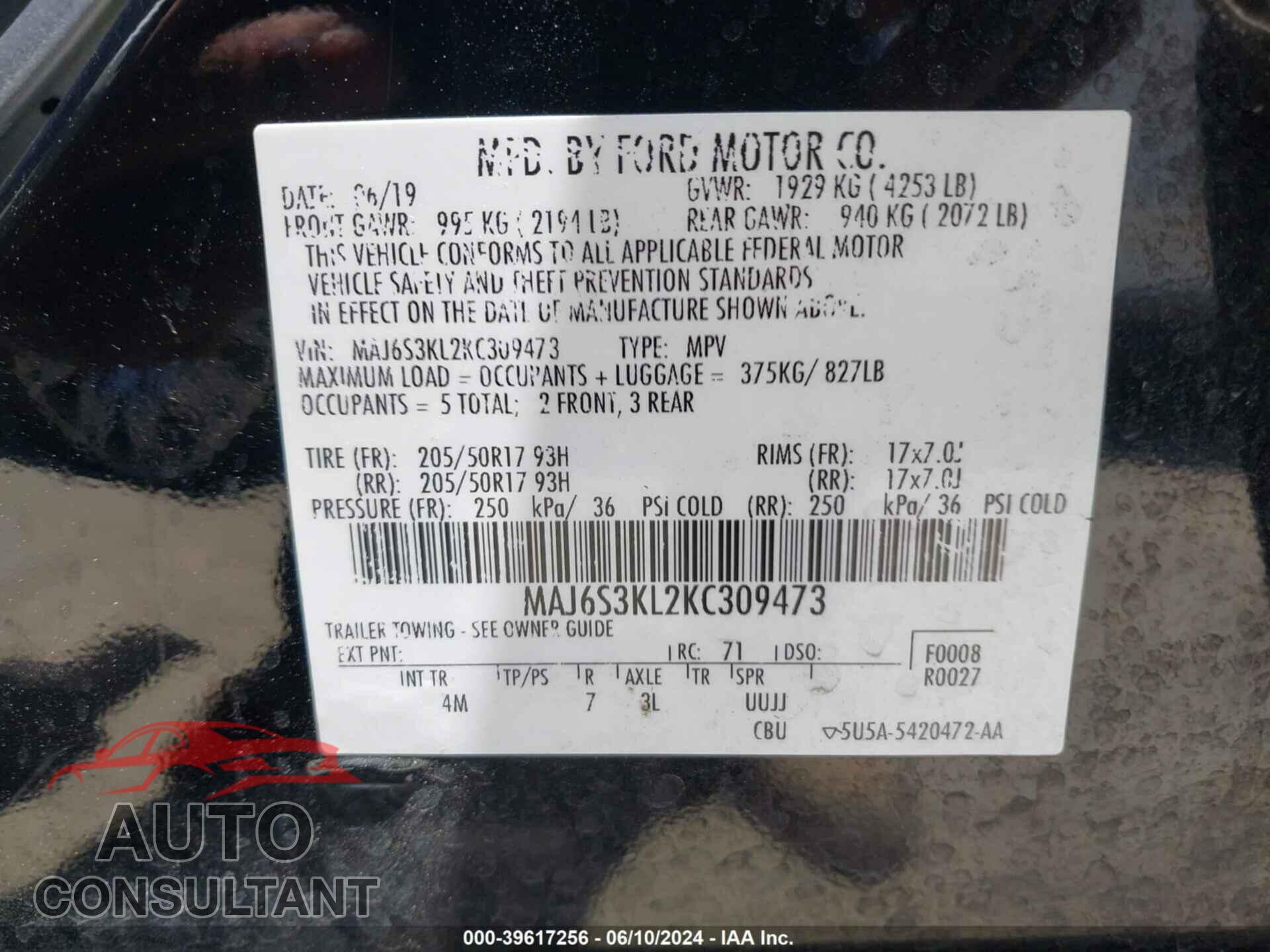 FORD ECOSPORT 2019 - MAJ6S3KL2KC309473