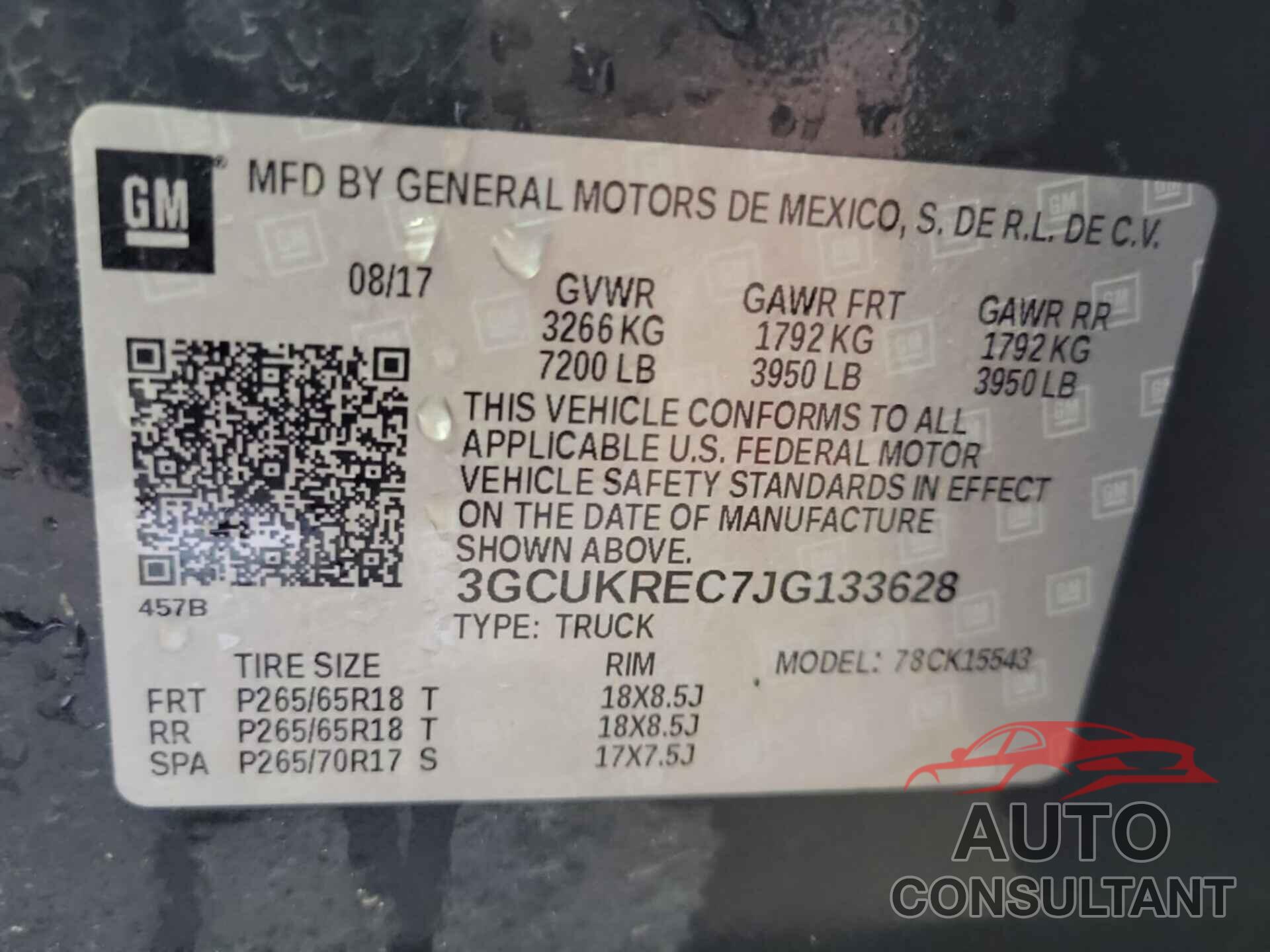 CHEVROLET SILVERADO 1500 2018 - 3GCUKREC7JG133628