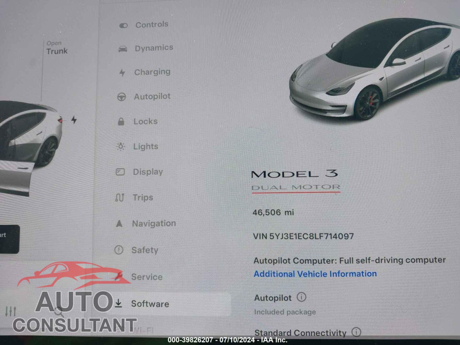 TESLA MODEL 3 2020 - 5YJ3E1EC8LF714097