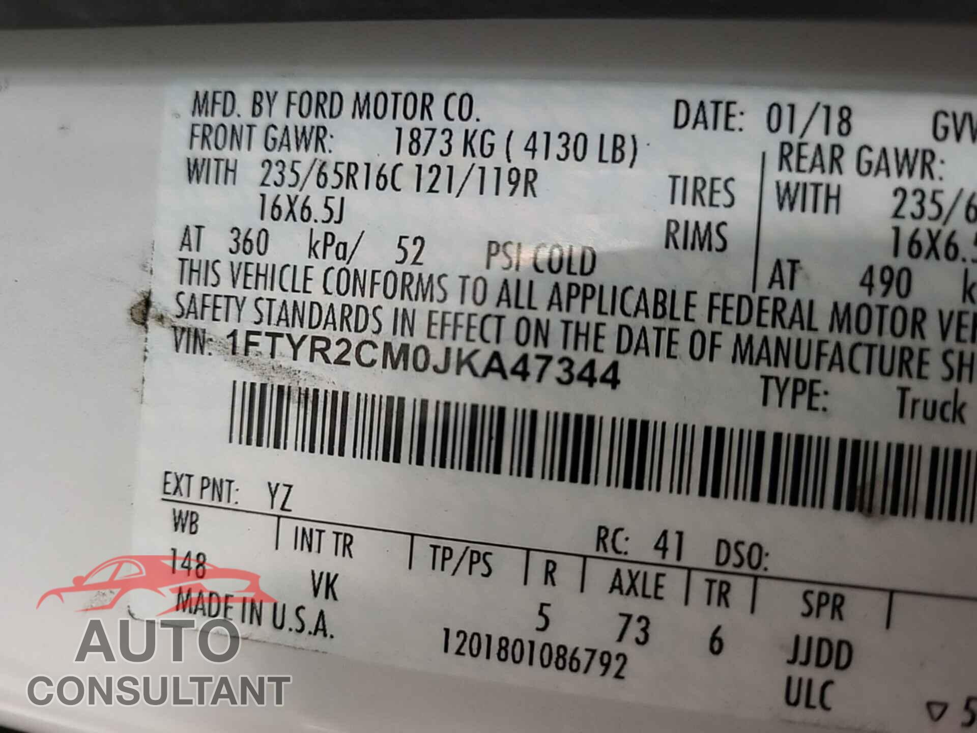FORD TRANSIT 2018 - 1FTYR2CM0JKA47344