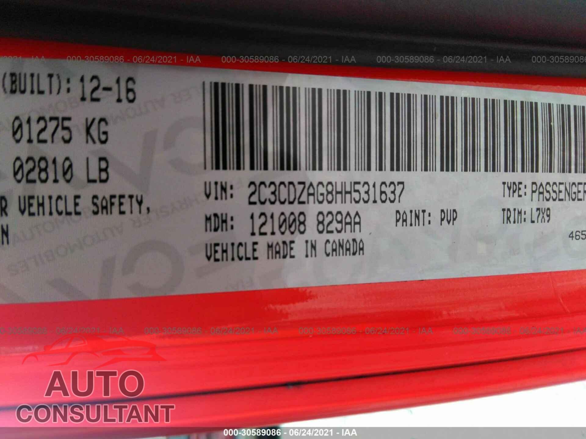 DODGE CHALLENGER 2017 - 2C3CDZAG8HH531637
