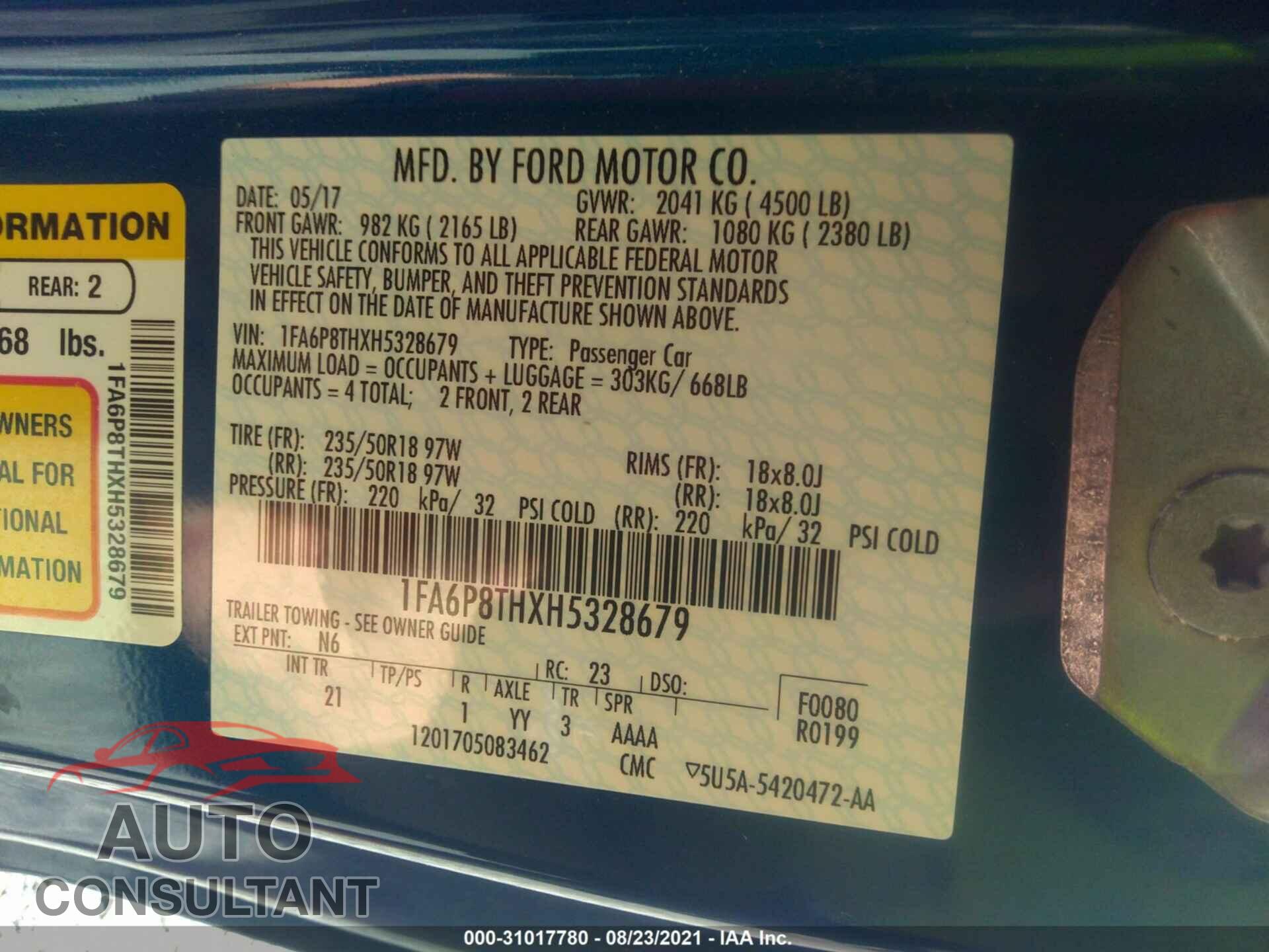 FORD MUSTANG 2017 - 1FA6P8THXH5328679