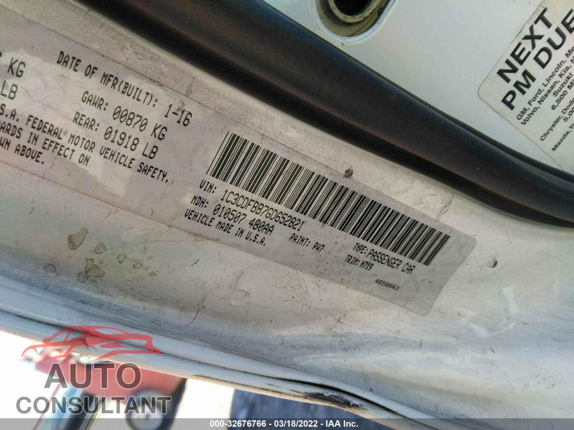 DODGE DART 2016 - 1C3CDFBB7GD652821