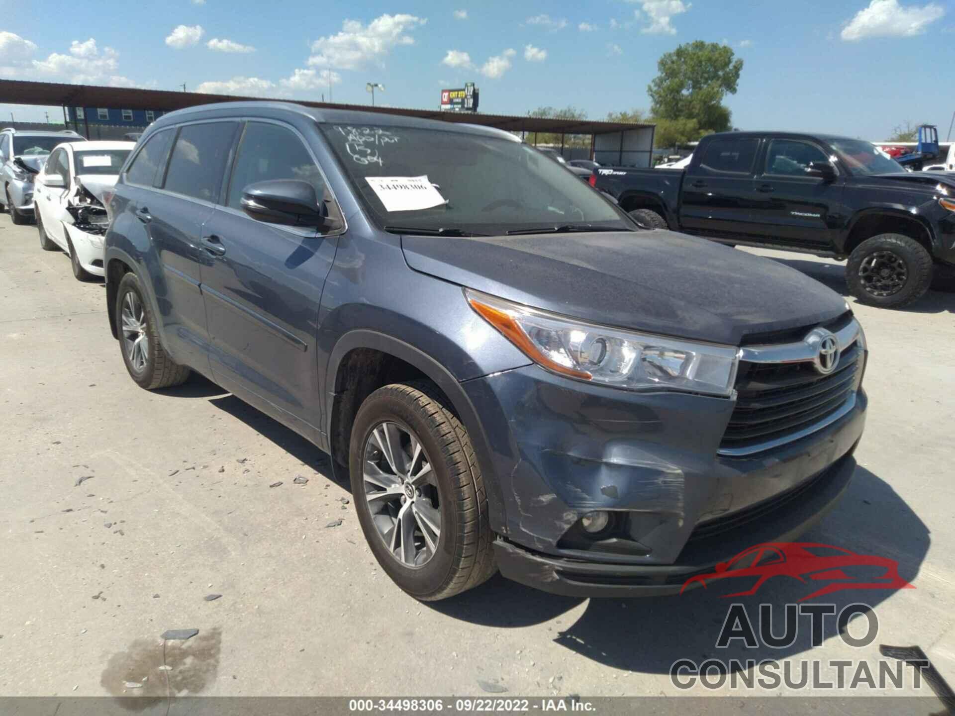 TOYOTA HIGHLANDER 2016 - 5TDJKRFH2GS318354