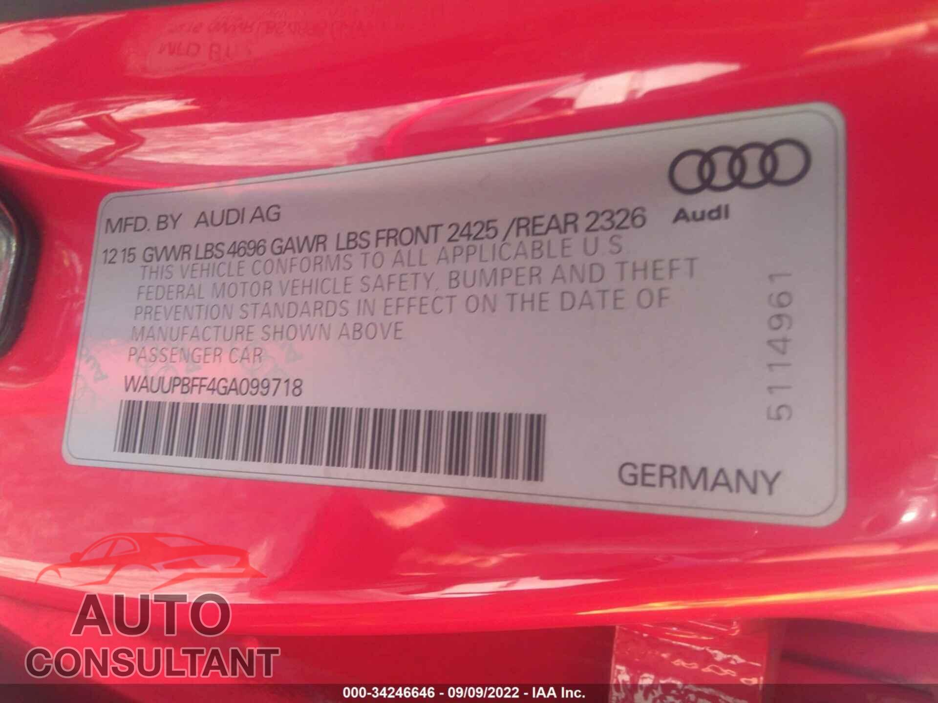 AUDI A3 E-TRON 2016 - WAUUPBFF4GA099718