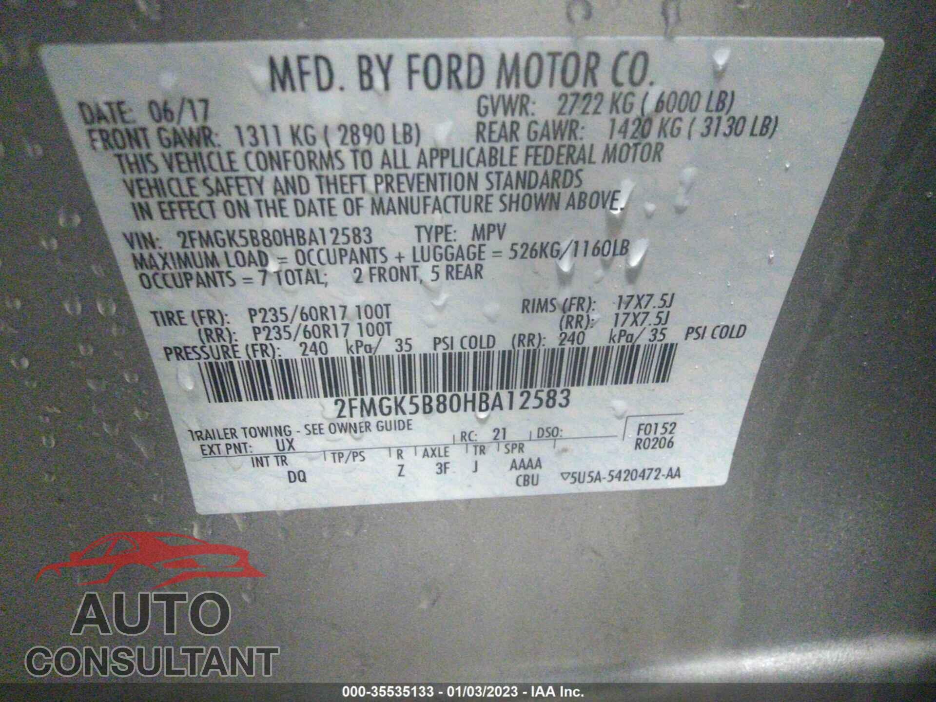 FORD FLEX 2017 - 2FMGK5B80HBA12583