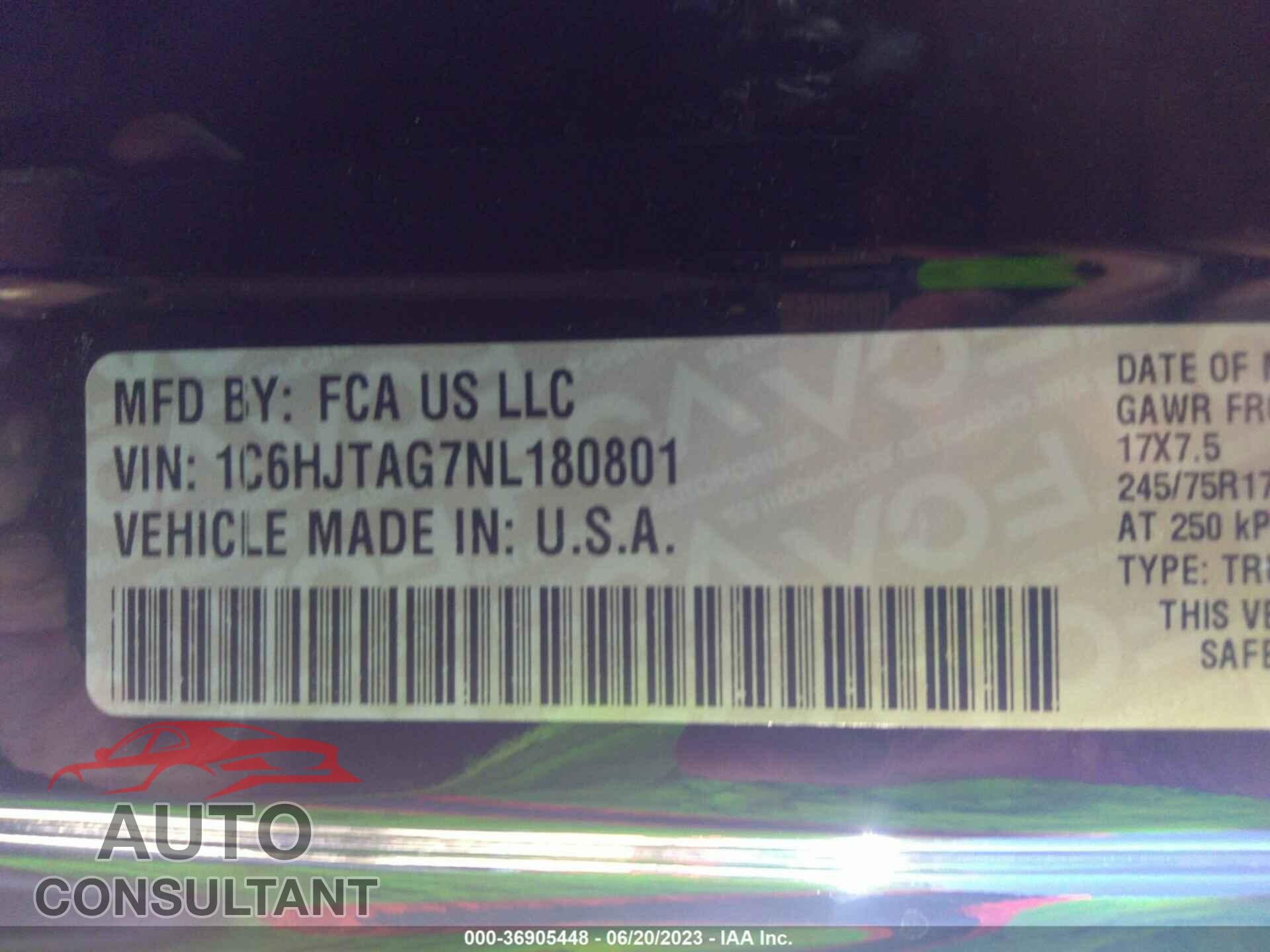 JEEP GLADIATOR 2022 - 1C6HJTAG7NL180801