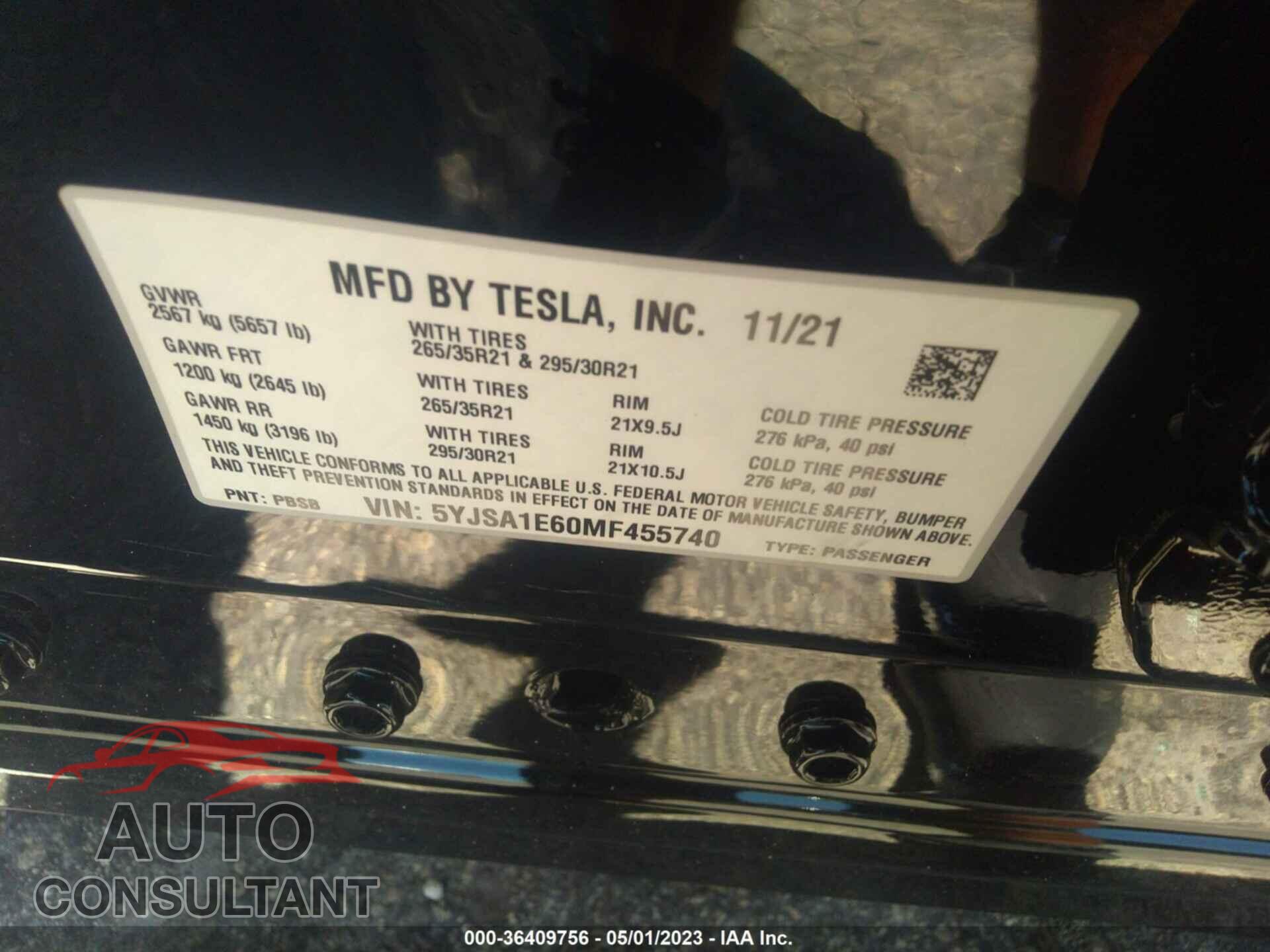 TESLA MODEL S 2021 - 5YJSA1E60MF455740